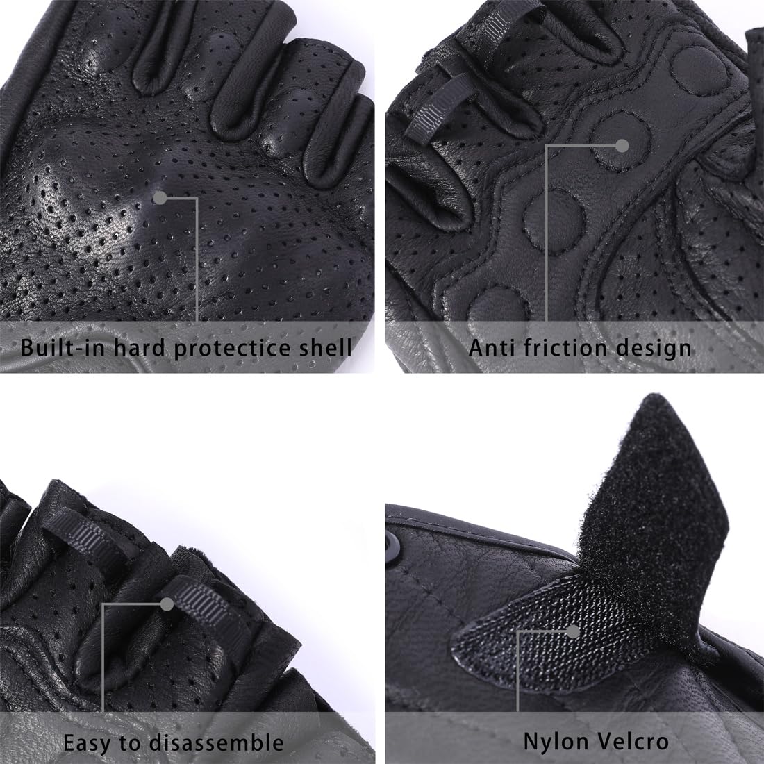 Harssidanzar Men's Motorcycle Gloves Leather Perforated Motorbike Riding Driving Gloves CM044US, Black, Size Small