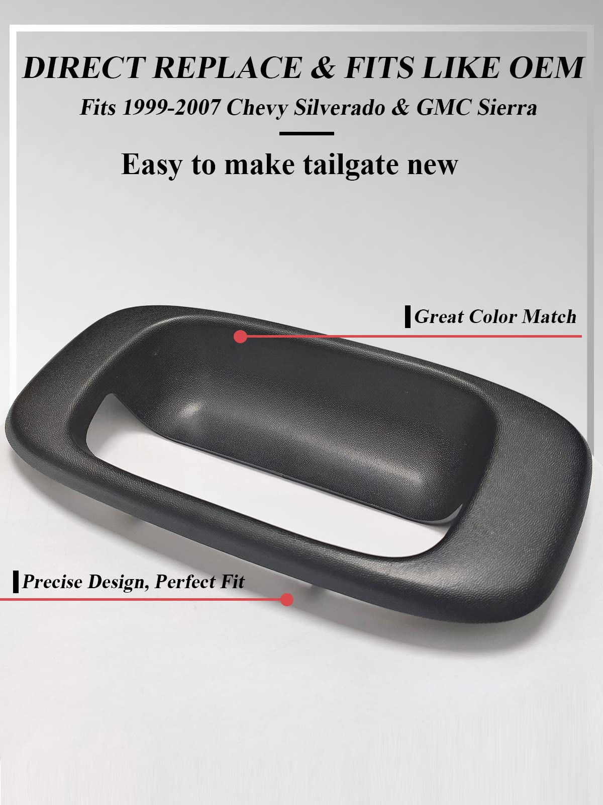SYOAUTO Tailgate Handle Bezel Trim Fits for 1999-2007 Chevy Silverado GMC Sierra 1500 2500 3500 Black Textured Replaces# 1522853