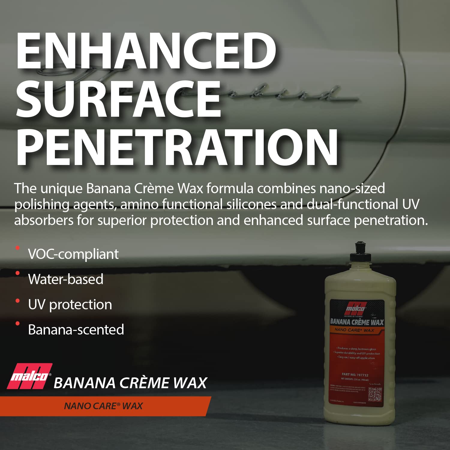 Malco Nano Care Banana Creme Wax - Deep Gloss Shine & UV Protection - 32 oz - Automotive, Marine & Industrial Use
