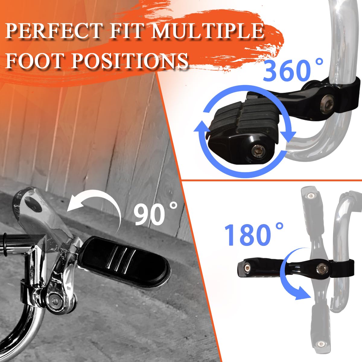 Fovplue 1.25' Highway Footpegs,Short Angled Adjustable Highway Pegs W/Mounts For Harley Touring Street Glide Electra Glide Road King Softail Cvo Dyna Trike Vrsc Sportster W/1-1/4' Engine Guard,Black#2