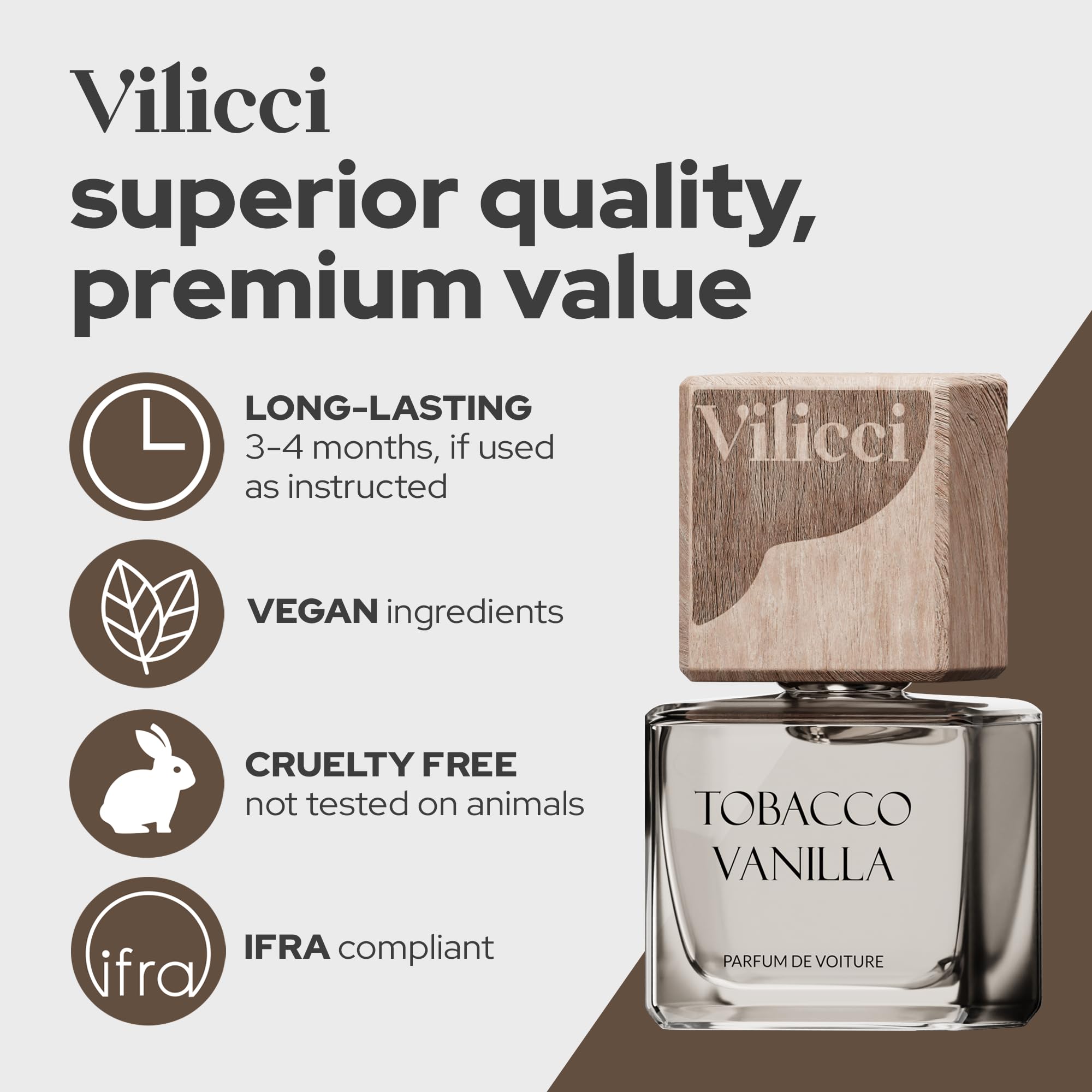 Vilicci Car Air Freshener - Long Lasting Tobacco Vanilla Scent Perfume For A Refreshing Drive | Auto Air Freshener, Eliminates U