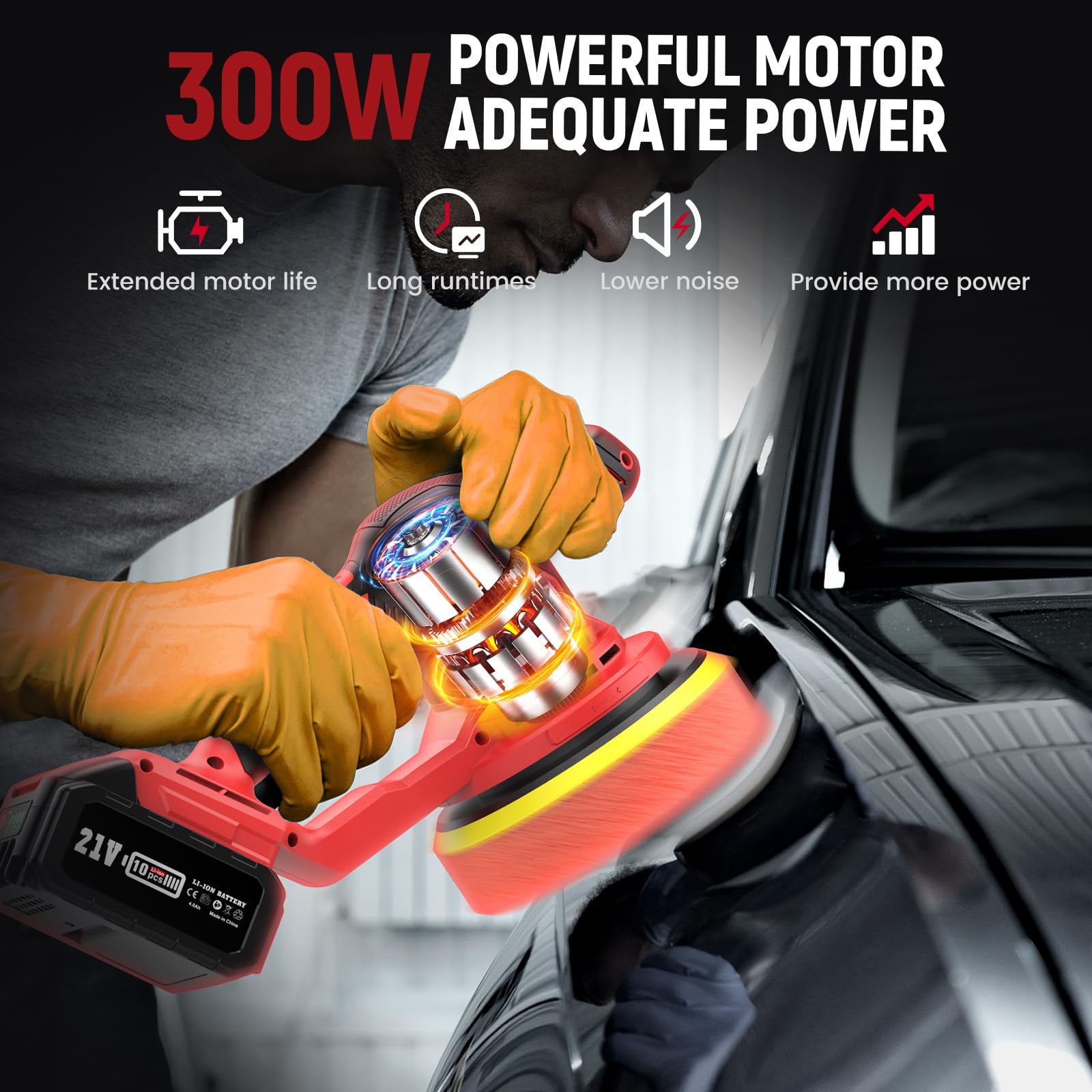 Avhrit Cordless Polisher LCP04, 6-Inch, 21V, 2x4.0Ah Batteries, 6 Speed up to 5500 RPM, C-