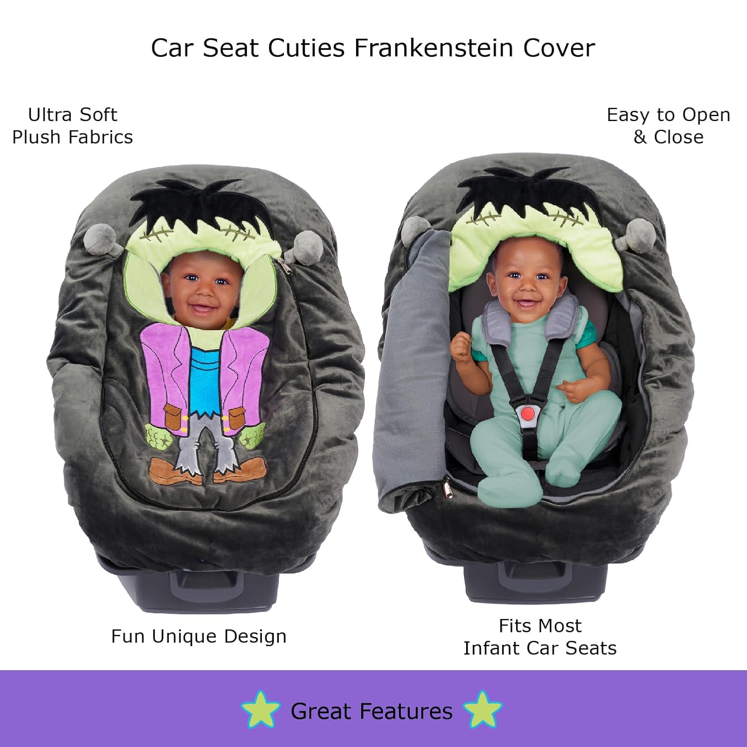 Car Seat Cuties, Baby Car Seat Cover, Stretchy Universal Fit Infant Car Seat Carrier Cover for Baby Boys and Girls, Soft & Warm Baby Blanket Style Car Seat Cover, Infant Costume
