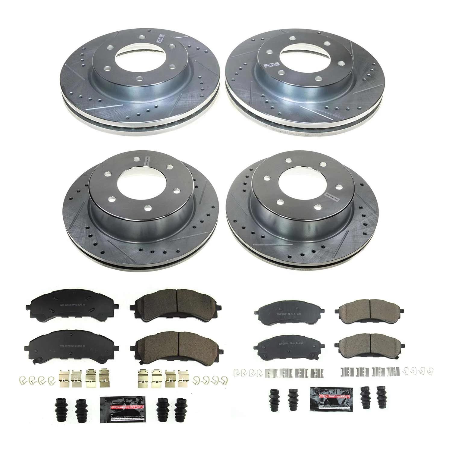 Power Stop K8448 Front and Rear Z23 Daily Driver Carbon-Fiber Ceramic Brake Pads and Drilled and Slotted Rotors Kit For Ford Ran