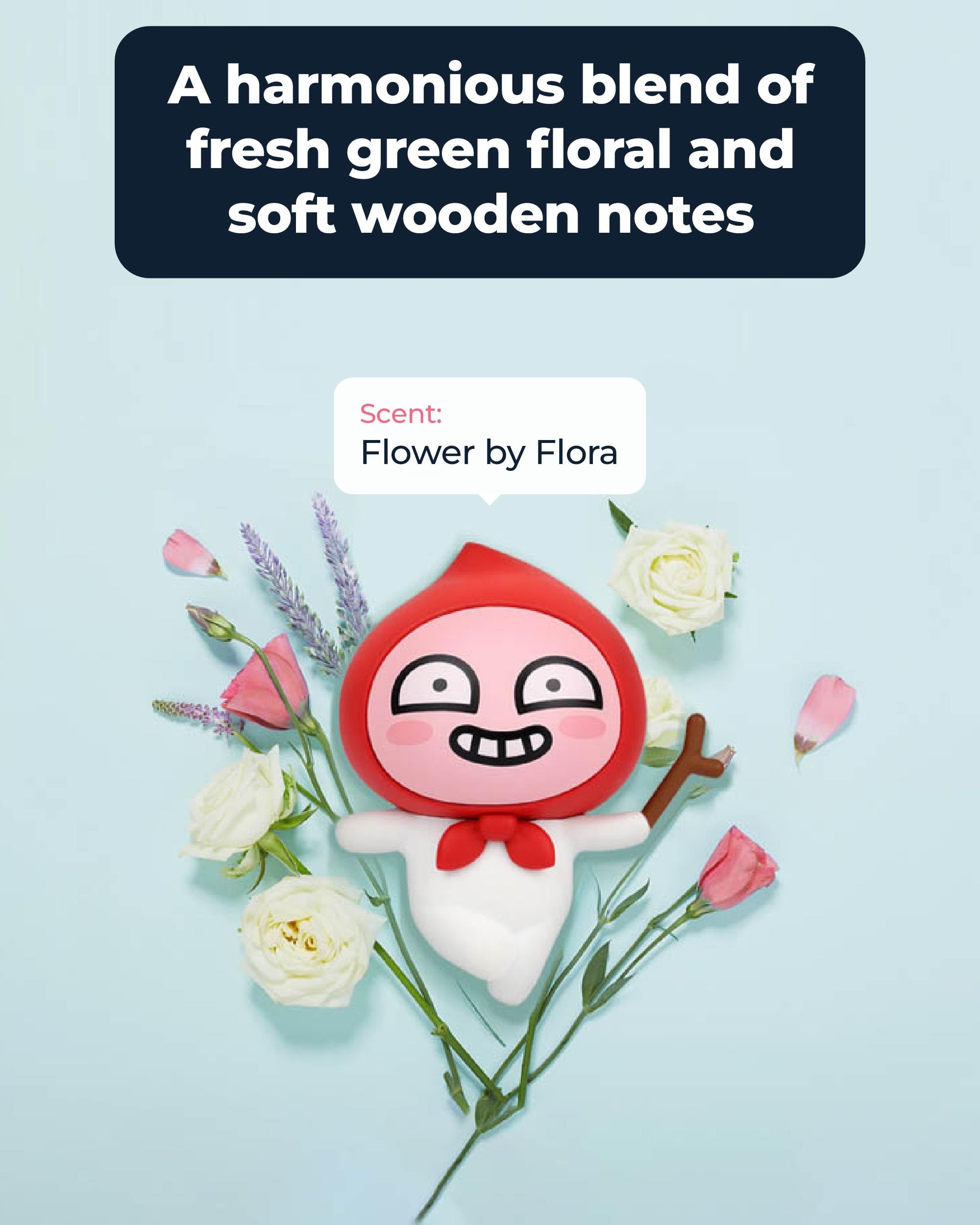 Aura Car Air Freshener Vent Clip, Apeach (Flower By Flora, 0.07Fl Oz) - Long-Lasting Odor-Fighting Scent. Kakao Friends Figurine