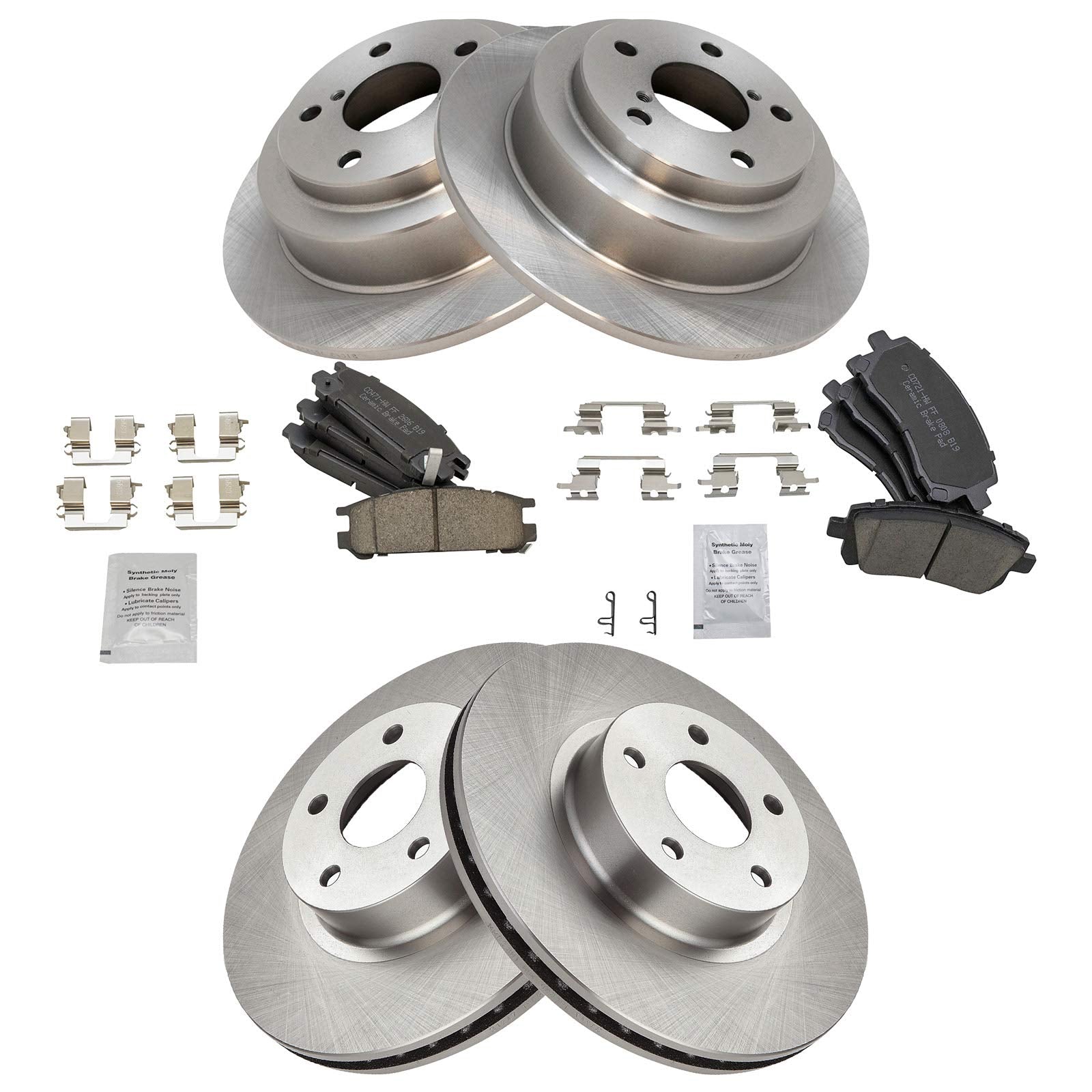 Trq Front And Rear Brake Pad & Rotor Kit Brake Pads Brake Rotor Ceramic Compatible With 1998 Subaru Impreza 1997-1999 Legacy