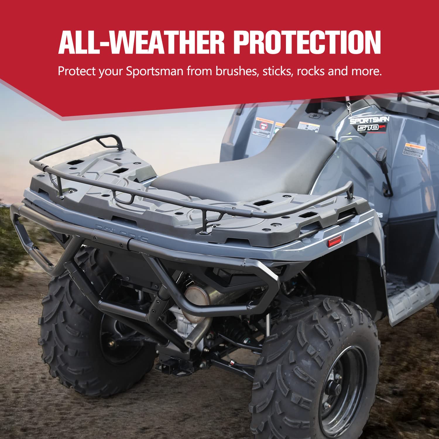 A & UTV PRO Rear Rack Extender for Polaris Sportsman 570/450 H.O., Heavy Duty Alloy Steel, Black, Model AUPRRPS2U