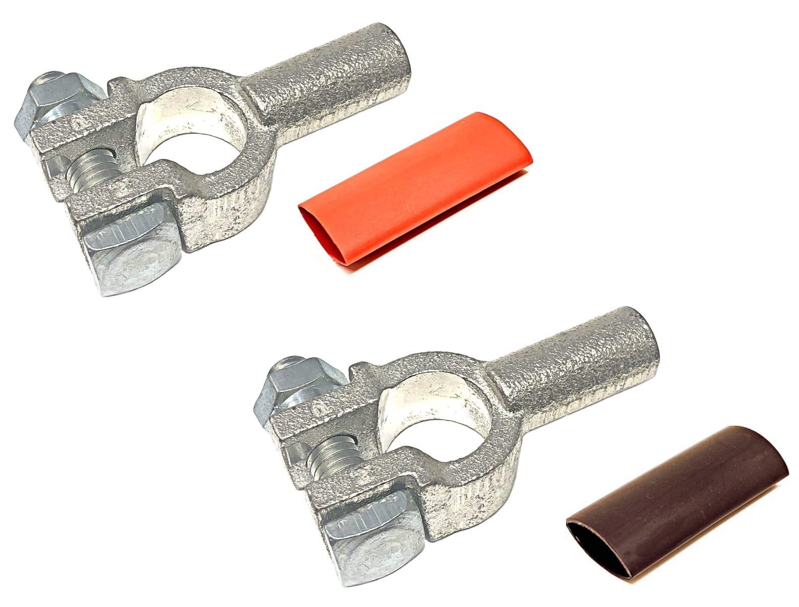 2/0 Gauge 1 Pair Positive And Negative (+/-) Pure Copper Top Post Battery Cable Ends Terminal Connectors + Dual Wall Adhesive He