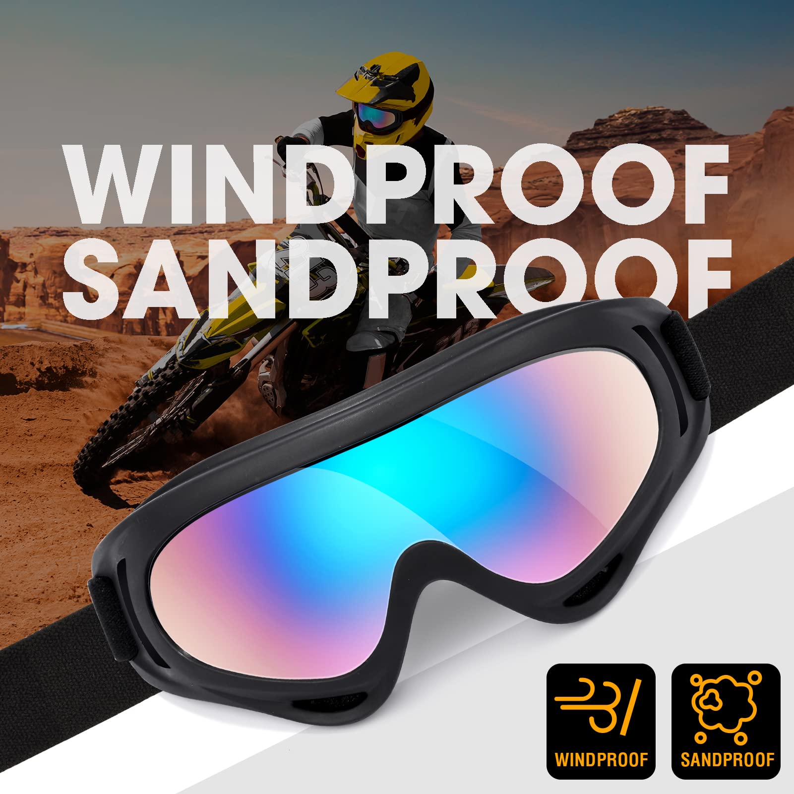 Mambaout Kids Motorcycle Goggles, 2-Pack Dirt Bike Goggles For Child, Atv Off-Road Racing Goggles For Boys Girls