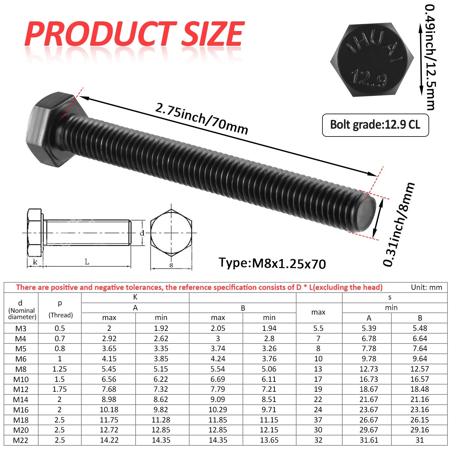 Frienda M8 Clutch Spreader Tool - 4 Pieces, Iron, Fully Threaded, Black, for Can-am ATV/SXS, Bolt M8 x 1.25 x 70,