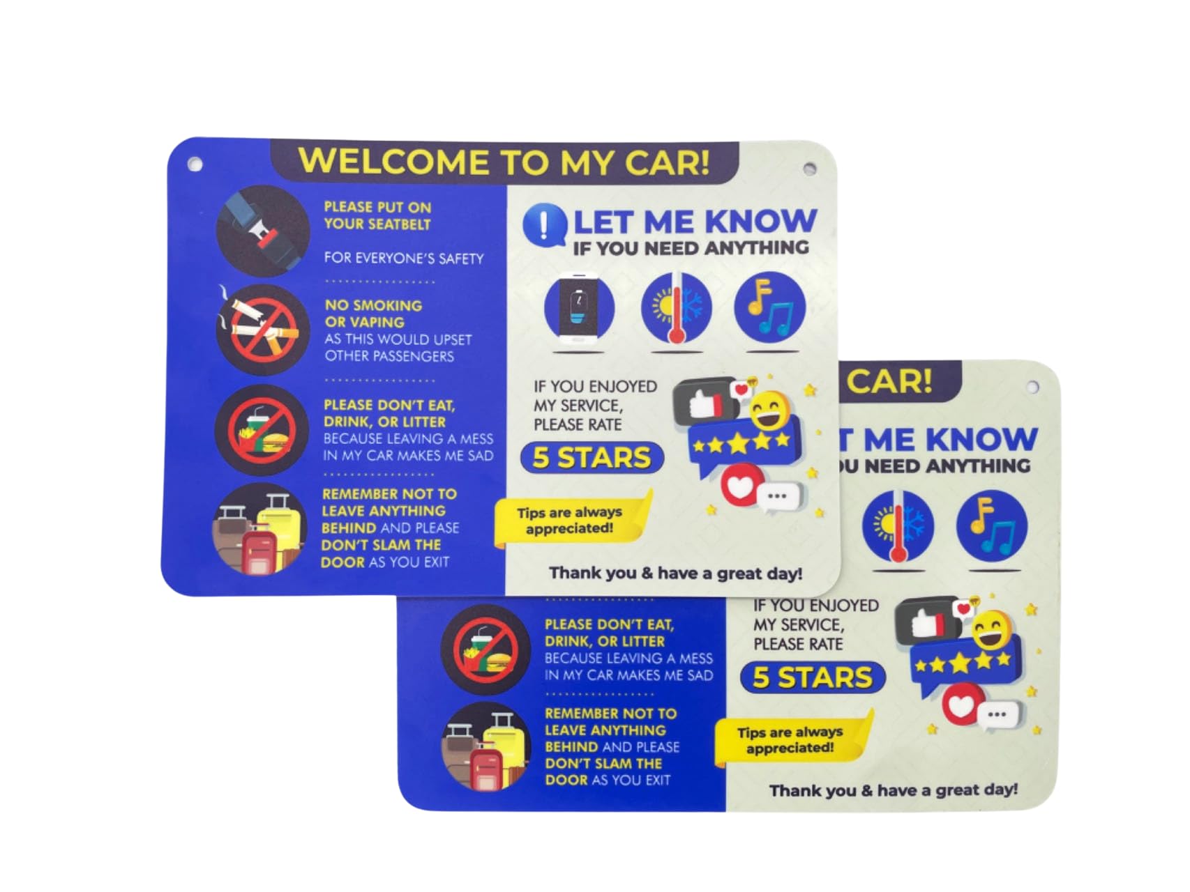 NIVRANA Rideshare Car Sign 2-Pack - Universal Plastic Signs, 9"x6", Blue and Grey, Model 2024-2 BG for Better Customer Relations