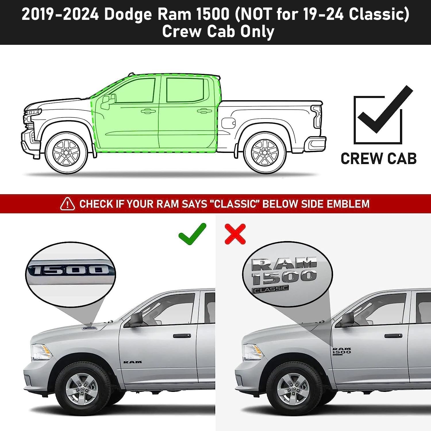 Smanow Running Boards Compatible With 2019-2025 Dodge Ram 1500 Crew Cab (Excl. Ram 2500 3500), Dual-Stage Textured Black Powder, 3 Inches Running Boards Compatible With Ram 1500 Crew Cab.