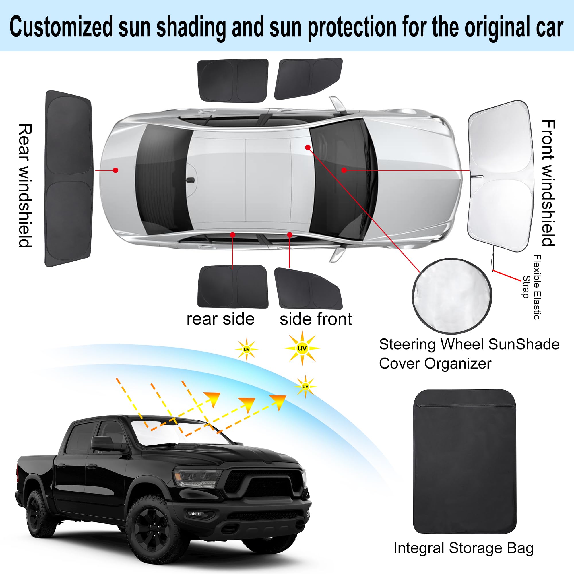 Tinglu Window Shades For Dodge Ram 1500 2019-2025 Crewcab,Megacab Pickup,2Dr Regularcab,4Dr Quadcab Accessories Car Side Full Wi