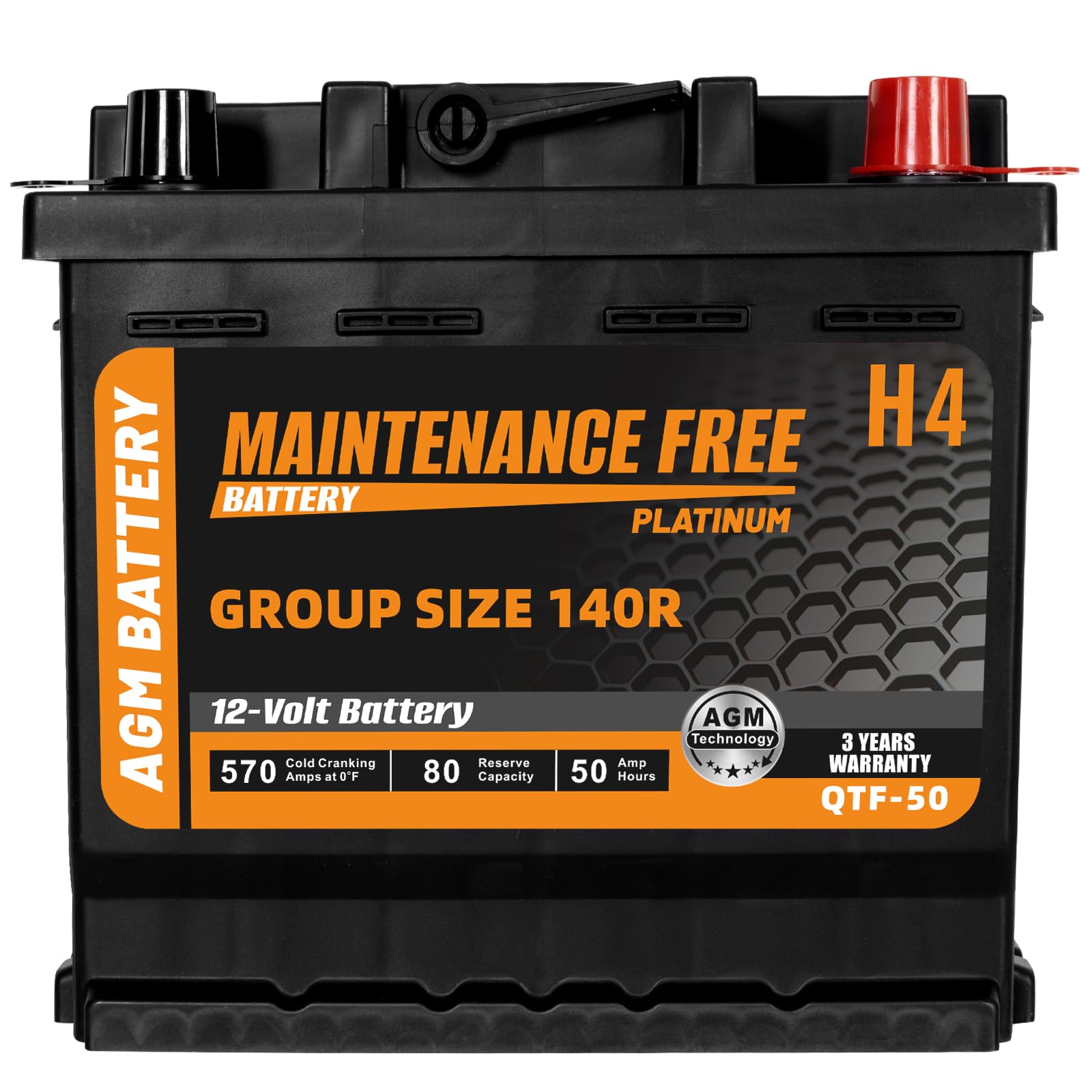 Autocessking H4 Group Size 140R Start and Stop AGM Automotive Battery, 12V 50Ah, 570 CCA, 80 RC Rechargeable Car Battery