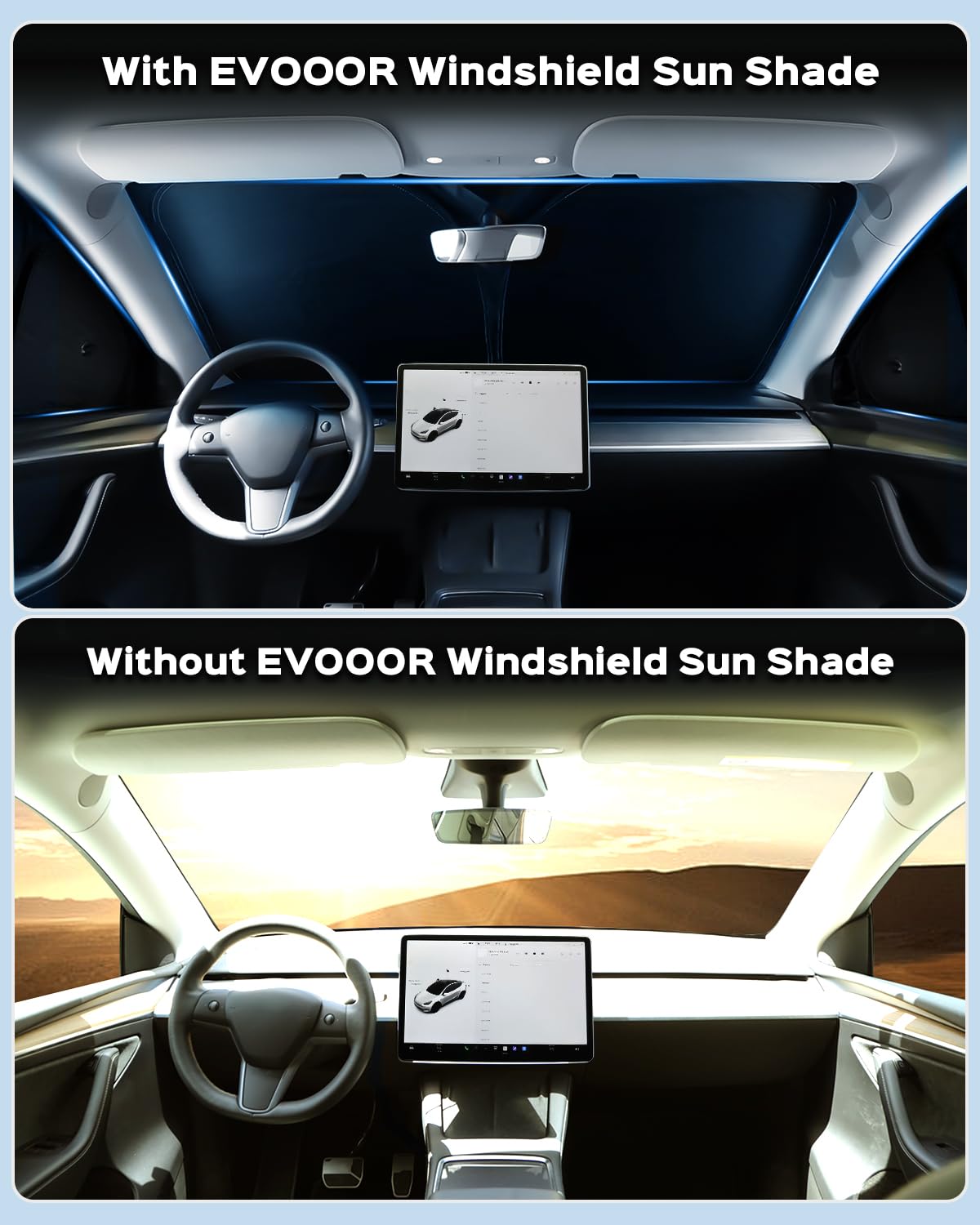 Evooor 8PCS Windshield Sunshade for Tesla Model 3,Front&Rear Side Window Privacy Sun Shade Privacy Cover Sun Visor Thermal Insul