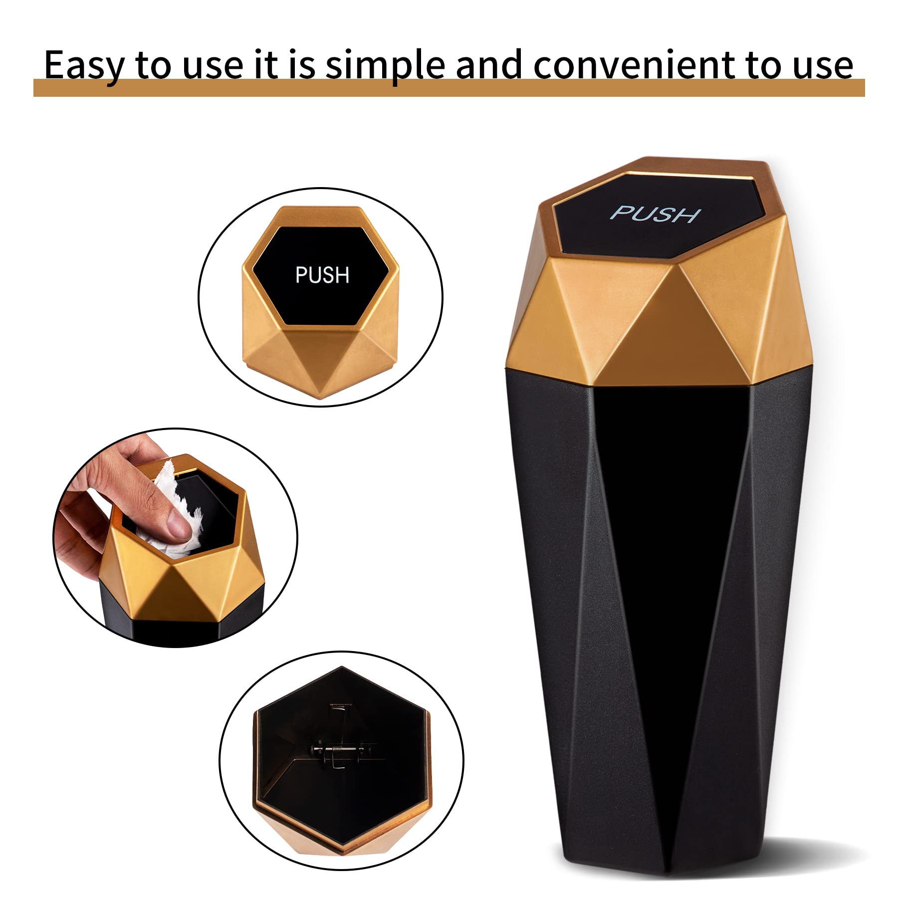 JUSTTOP Car Trash Can with Lid, Mini Diamond Design Portable Trash Can, Plastic Material and Multipurpose Organizers for Car,Hom