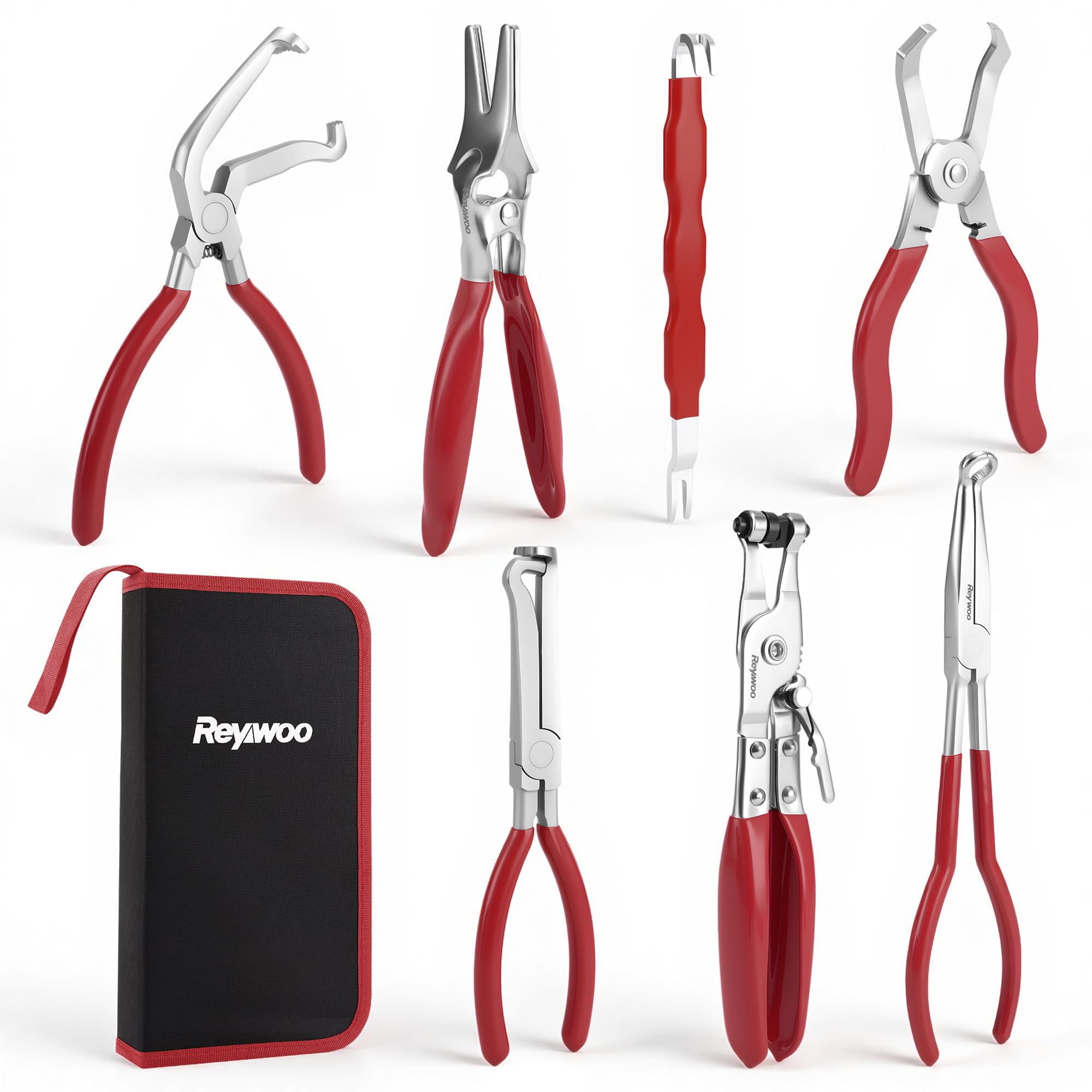 Reywoo 7-in-1 Automotive Hose and Electrical Disconnect Pliers Set, Fuel Line Removal Tool Kit with Grip Tool, Clamp Tool, Remov