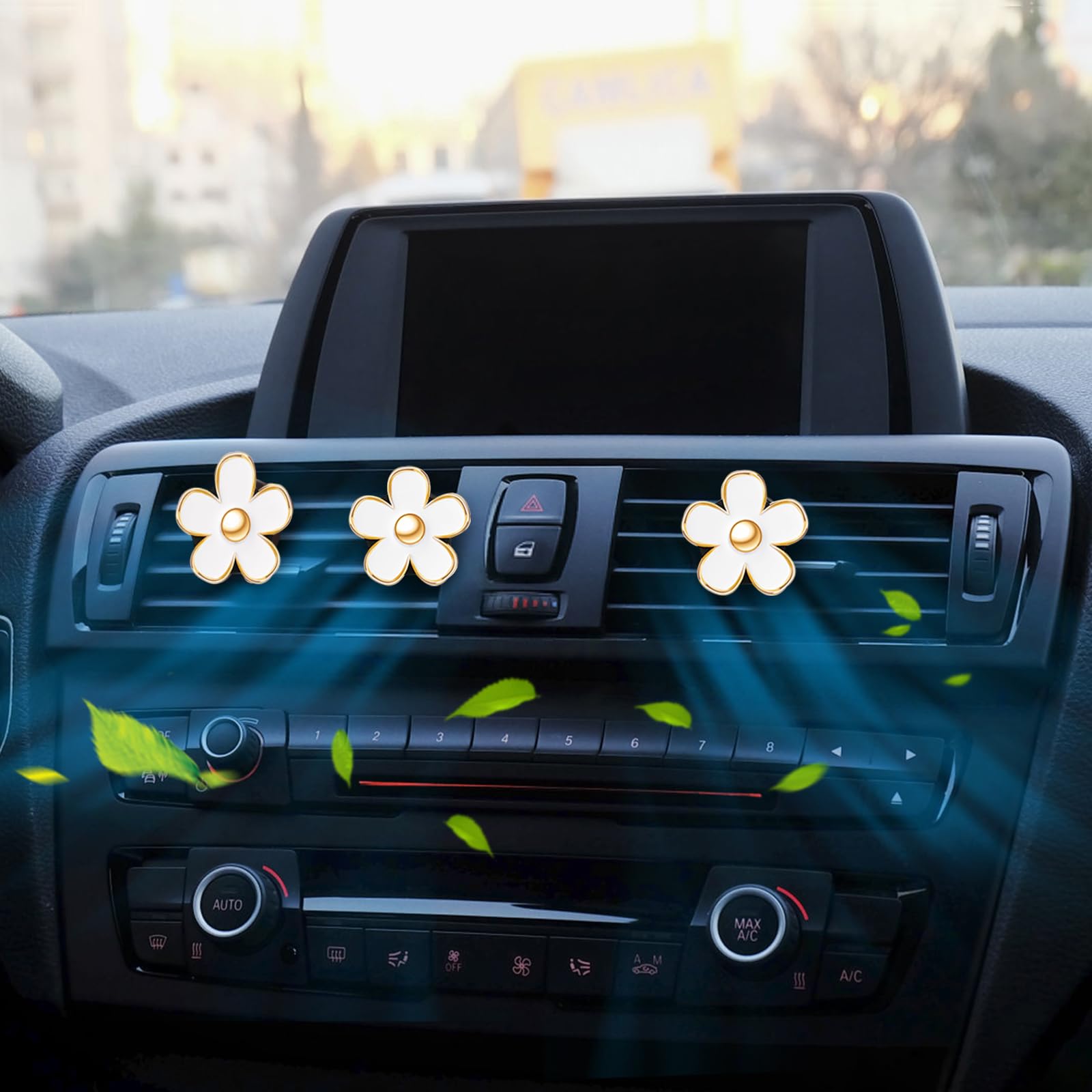 6 Pcs White Daisy Flower Air Freshener Outlet Clip Cars Conditioning Perfume Clips Charm Car Interior Decor Accessories For Wome