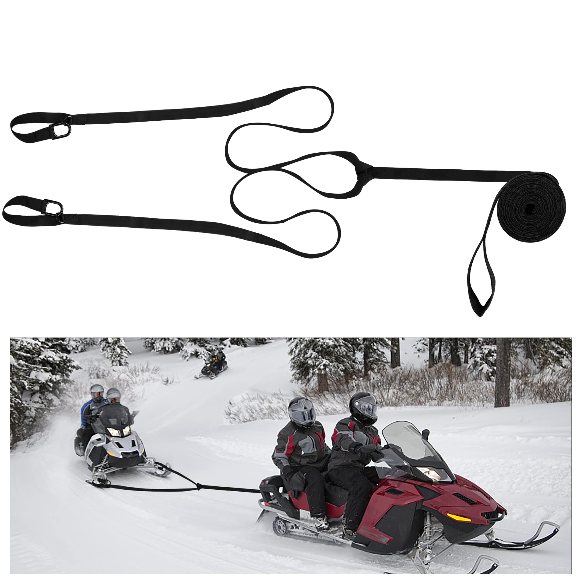 Moonoom 17.5Ft Heavy Snowmobile Tow Strap With Two Hook,400Kg Break Strength Reinforced Emergency Off Tow Rope,Snowmobile Access