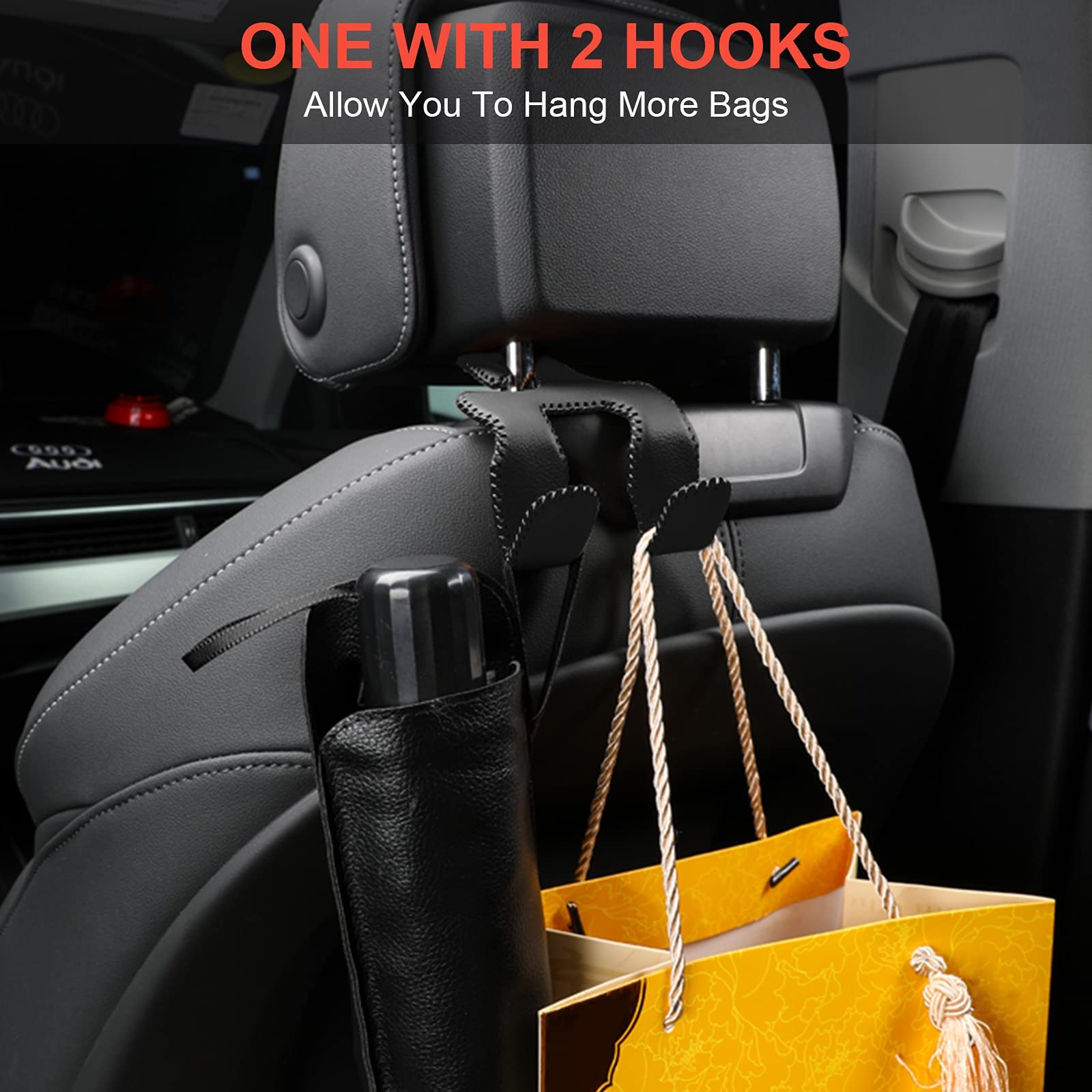 Amvoyoa ?2021 Upgraded? Car Purse Hook, 2 In 1 Car Seat Headrest Hooks Durable Hanger Storage Holder Leather Organizer For Hangi