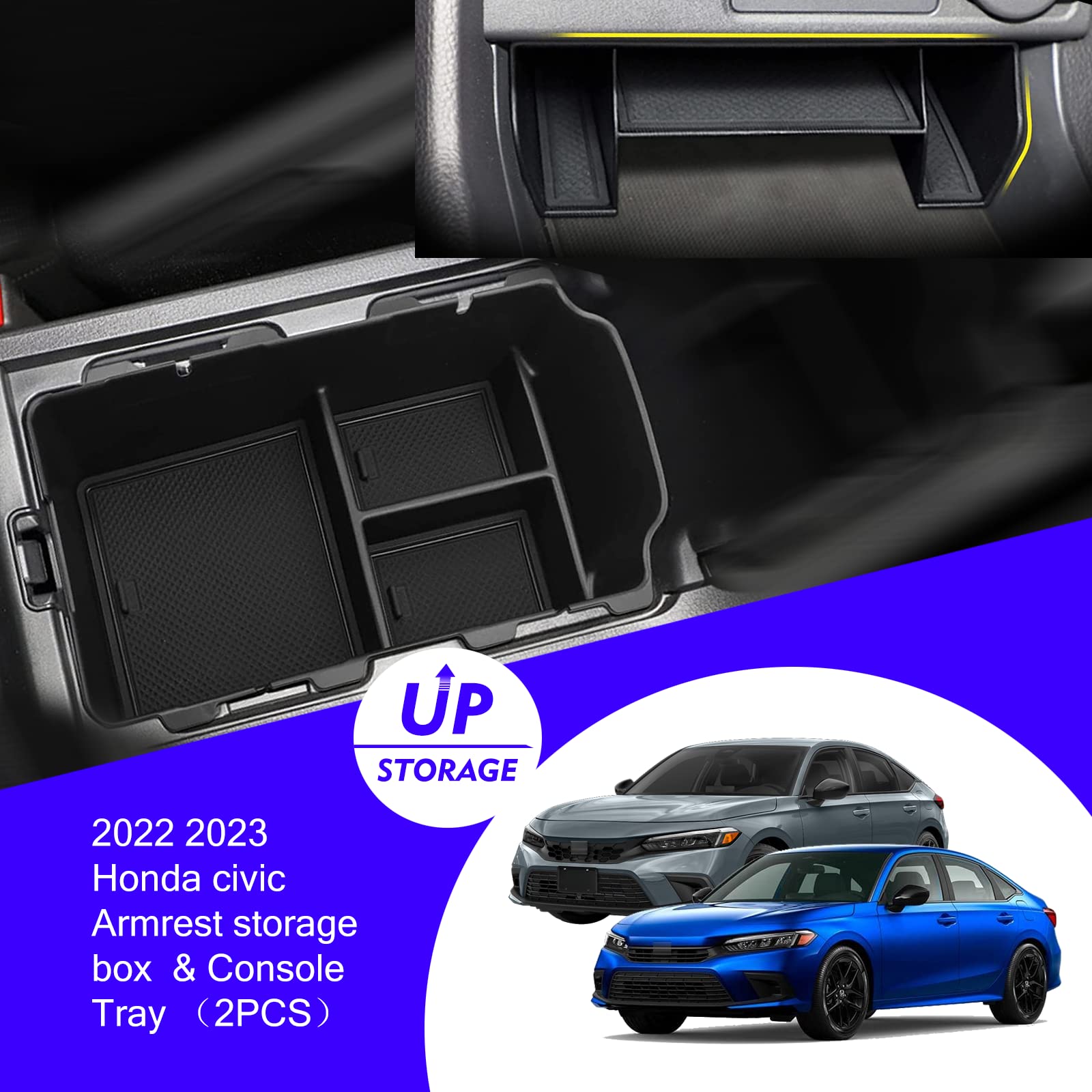 XXCIWP Black Console Organizer Tray for 2022-2025 Honda Civic 11th Gen Sedan & Hatchback, 2pcs Accessories