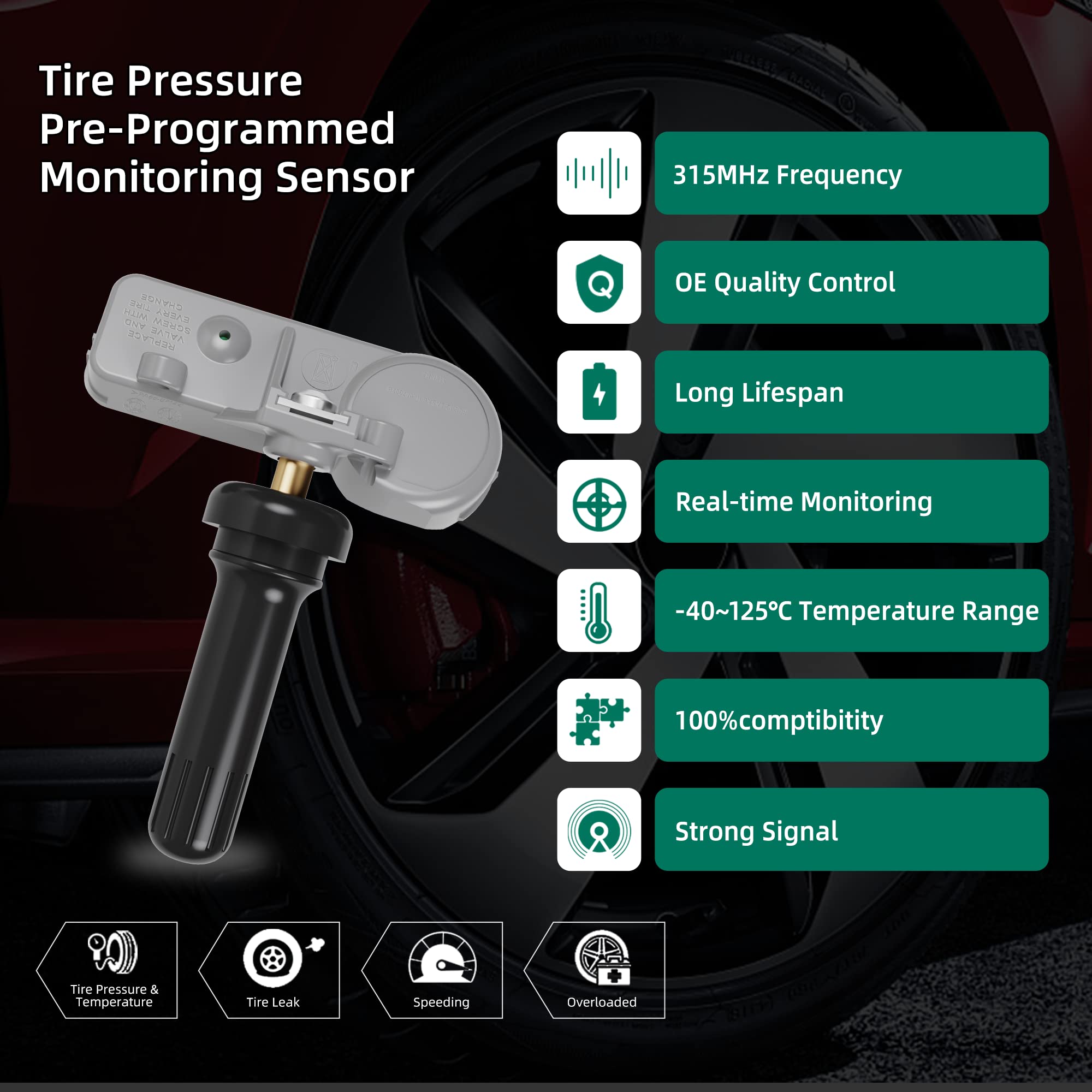 Tpms Sensor, 315Mhz Tire Pressure Monitor System For Buick | Gmc | Chevy | Cadillac Replace#13581558 13598771,13598772,13586335,20923680
