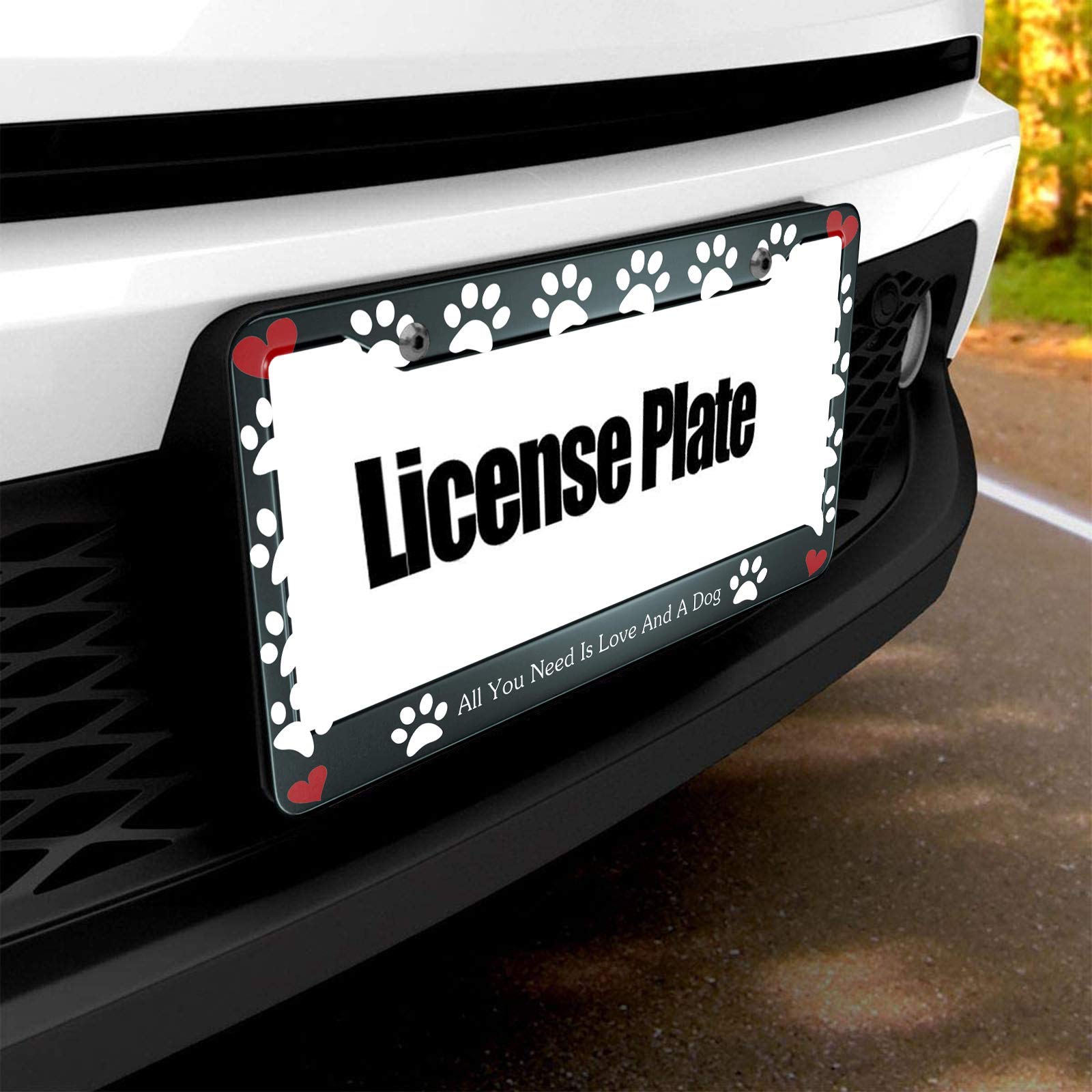 HOSNYE All You Need is Love and A Dog License Plate Frame Dog Cat Paw and Heart Metal License Plate Cover Front Plates Frames Ca