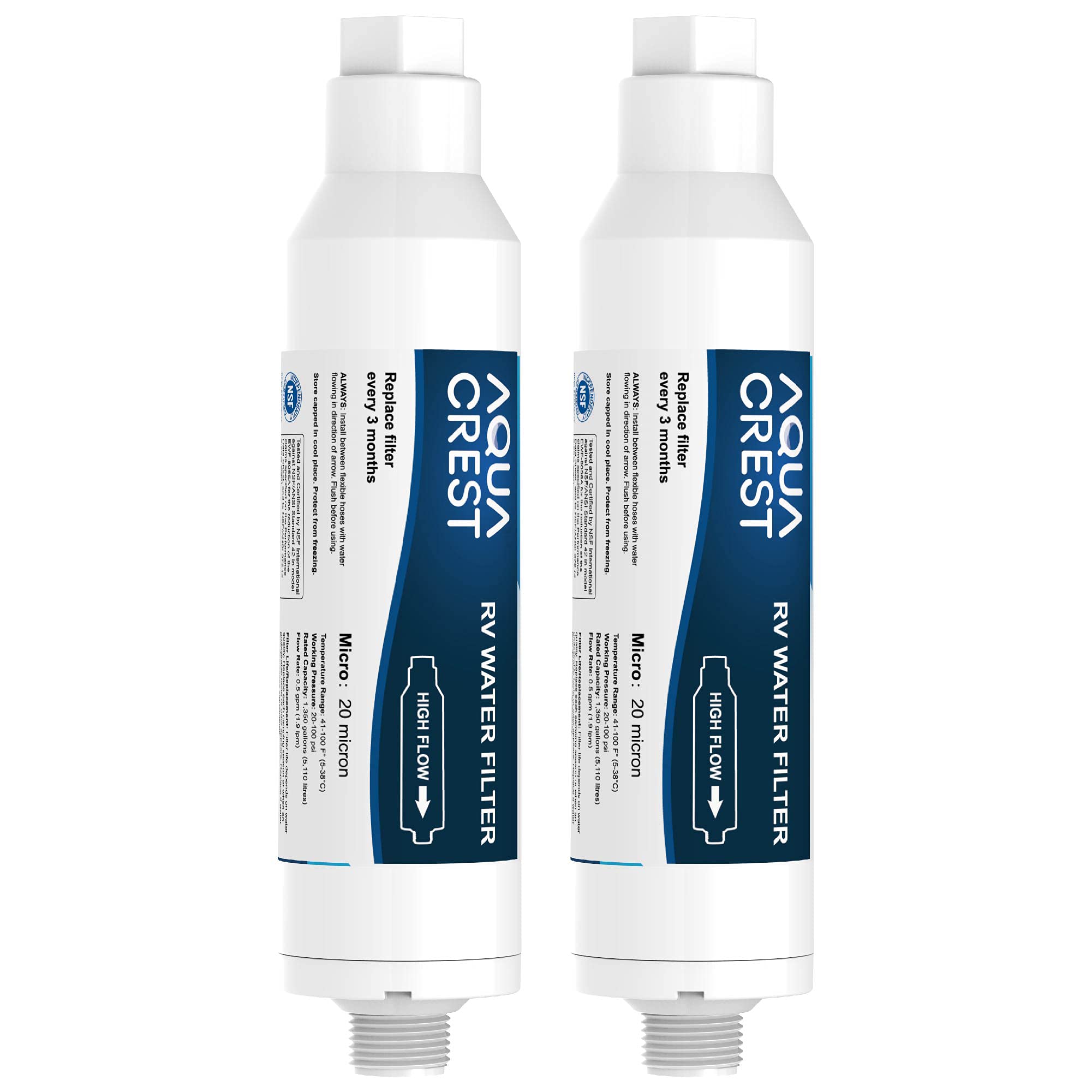 Aqua Crest Rv Water Filter, Rv Inline Hose Water Filter, Garden And Camper Water Filter, Nsf Certified, Greatly Reduces Chlorine, Bad Taste, Odor, 2 Pack New Label Design