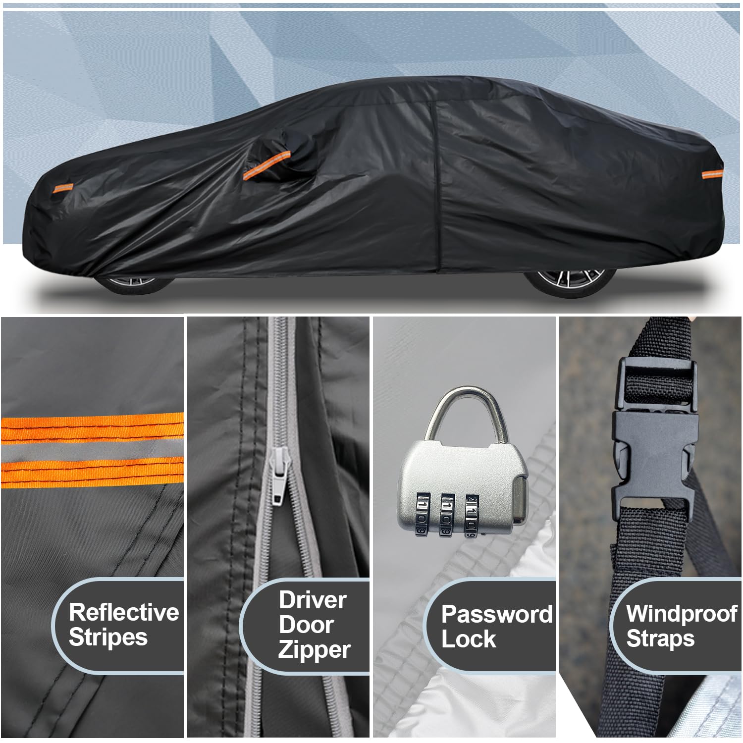 Kayme Car Cover Waterproof All Weather With Lock And Zipper, Outdoor Sun Uv Rain Protection, Universal For Civic, Corolla, Sentr
