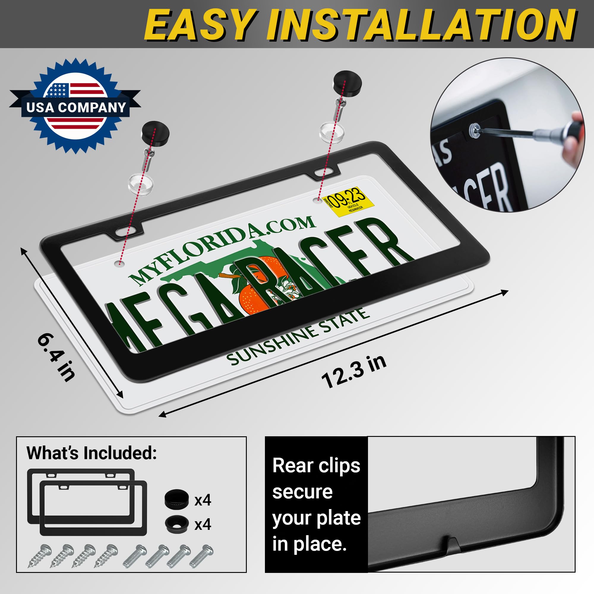 Matte Black License Plate Frame Holder | Metal License Plate Cover for Car Plate Frames | Car License Plate Frames Black Licence