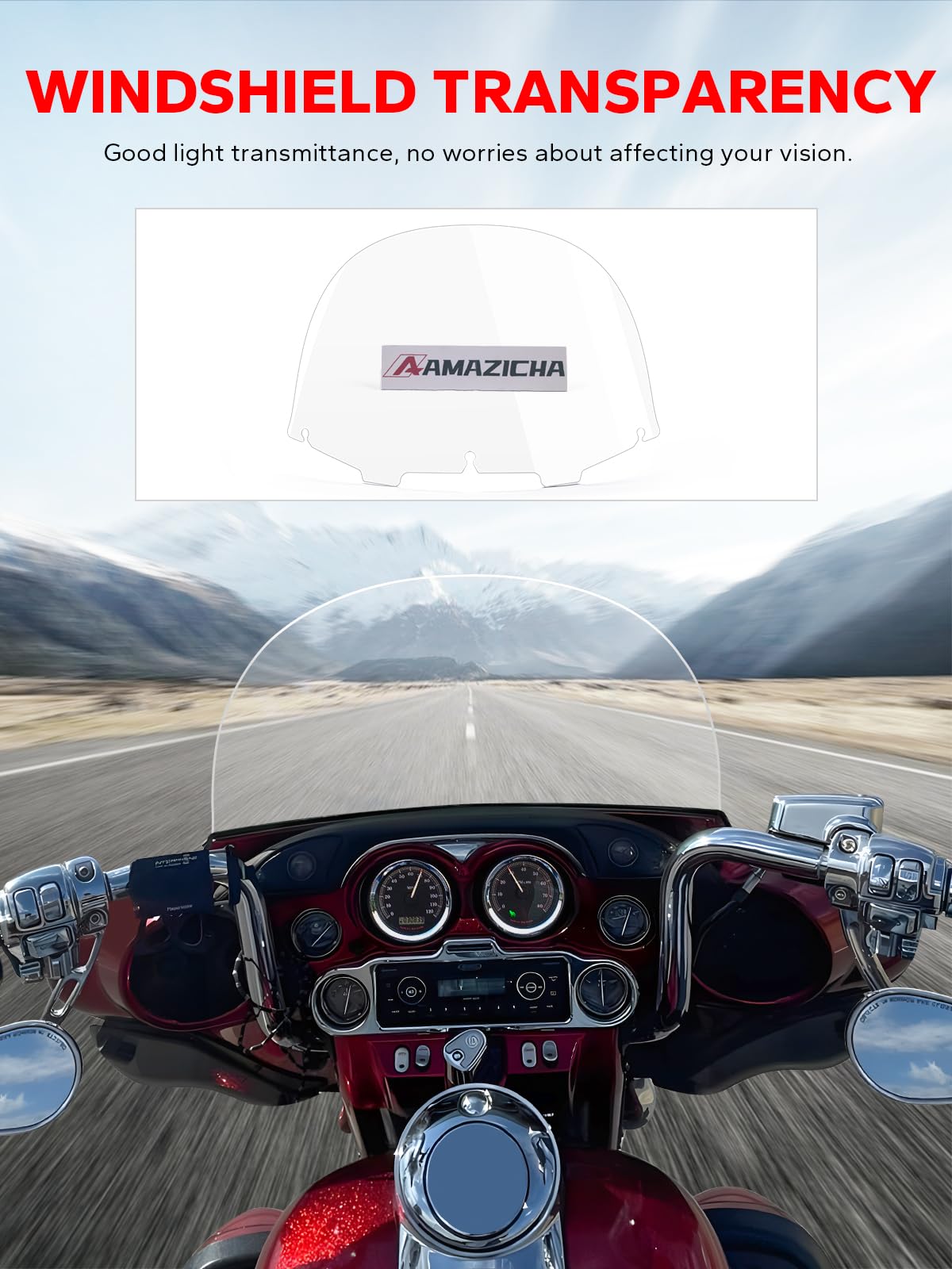 Amazicha Clear 13'' Windshield Round Windscreen Wind Splitter Wind Deflector Compatible for 1996-2013 Harley Davidson Touring El
