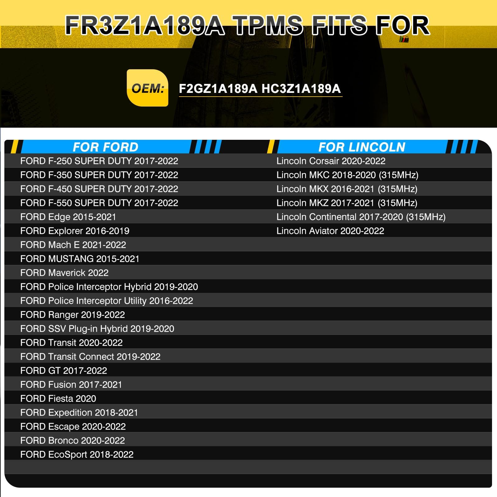 TPMS Sensors, 315MHZ Tire Pressure Monitor System Sensor for Ford F-Series 2017-2022 Escape 2020-2022 Fusion 2017-2021,Lincoln M