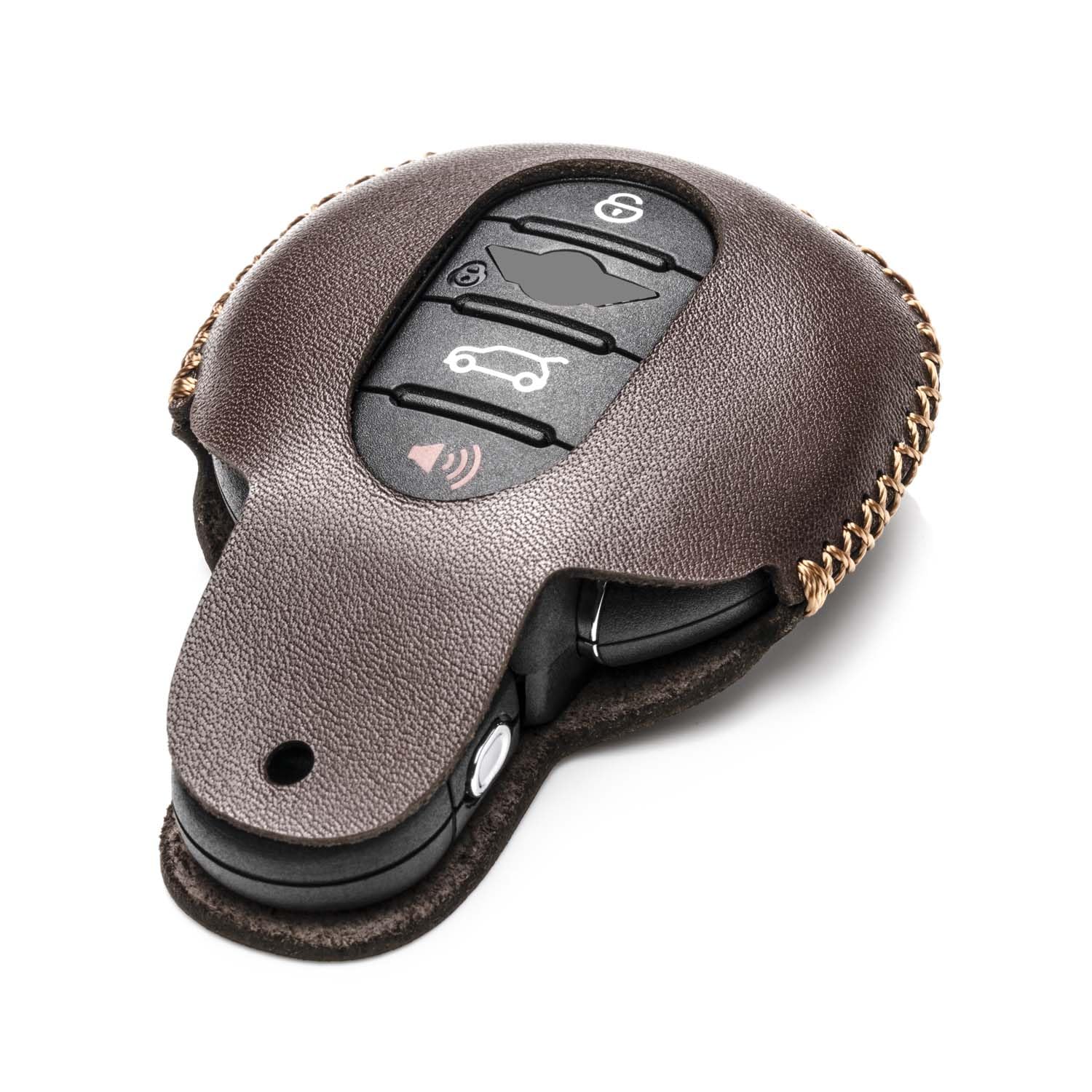 Vitodeco Genuine Leather Smart Key Fob Case Cover Protector Compatible With Mini Cooper 2015 - 2024, Clubman 2015 - 2024 (3 Or 4