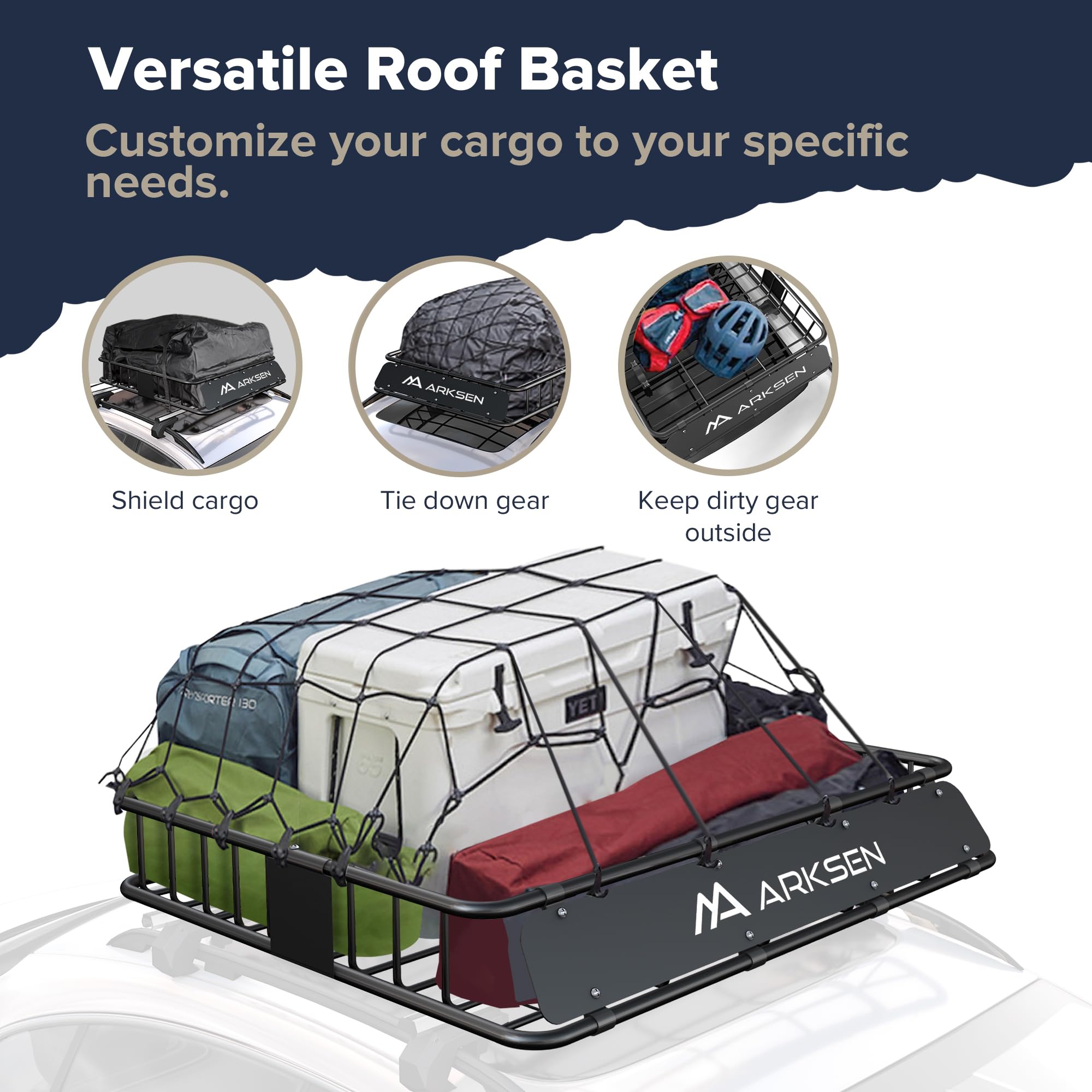 Arksen 43 X 50 X 6 Inch Universal Extra Wide 250Lb Heavy Duty Roof Rack Cargo With Cargo Net, Car Top Luggage Holder Carrier Bas