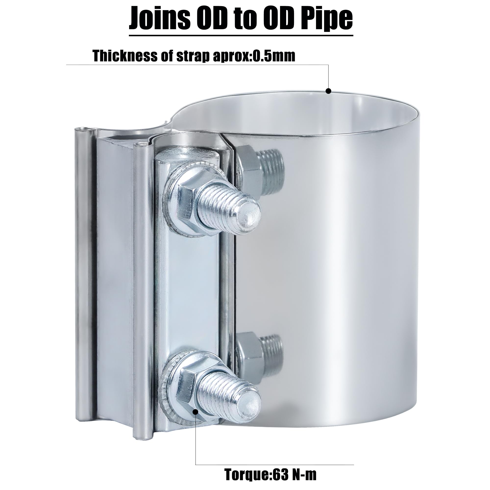 Vitonsbay 3.5 Inch Exhaust Clamp,3 1/2 In Butt Joint Exhaust Muffler Pipe Band Clamp Sleeve Coupler Stainless Steel(2Pcs)