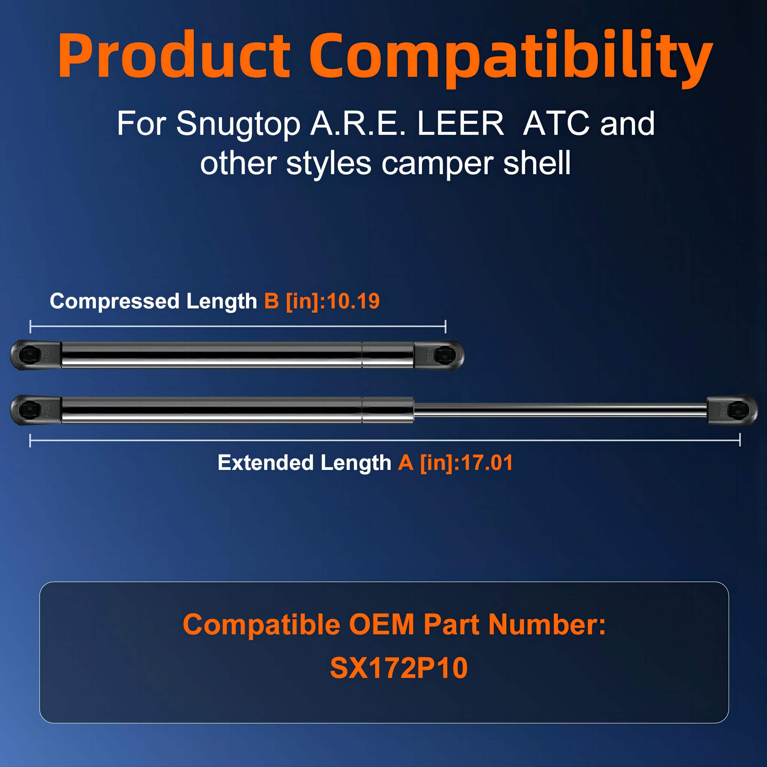 Euplokeer C16-06867 GSNI-5200-60 17in 60lb/267N Gas Shock Strut Lift Support for Leer are Camper Shell Window, Snugtop Truck Pic