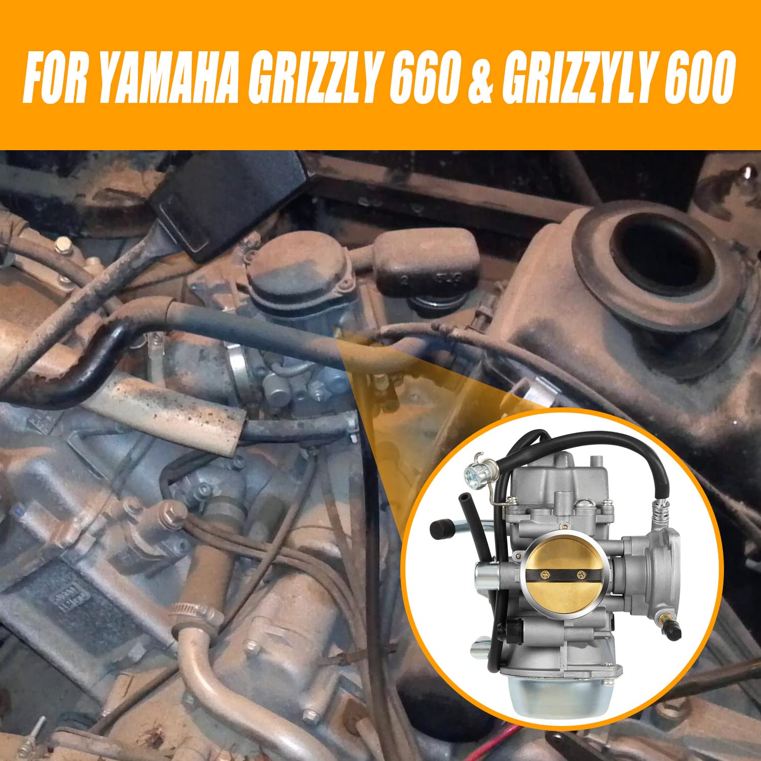 RANSOTO YFM660 Carburetor with Oil Filter & Spark Plug, Compatible with 2002-2008 Yamaha Grizzly 660 4-Stroke Engine, Replace PD42J