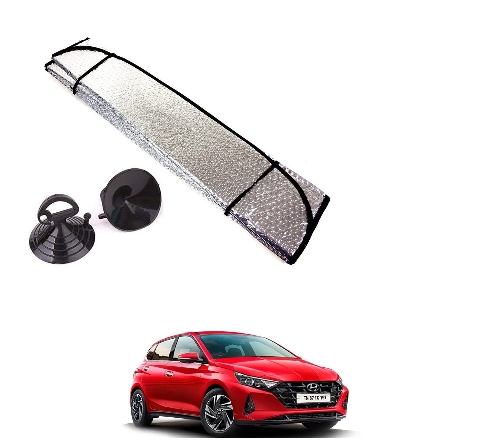 Auto Addict Car Sunshades Aluminium Foil Foldable Windshield (Front Window,Rear Window,1 pc) Sunshade for i20 New(2020Today)