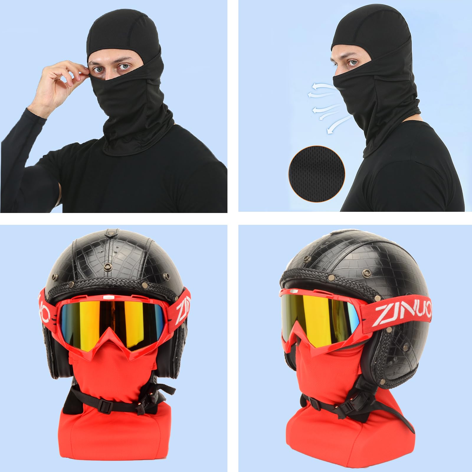 ZJNUO ATV Goggles with Balaclava face Mask for Men Women and Youth, Dirt Bike Motorcycle Motocross Riding Ski Goggles (Red Color