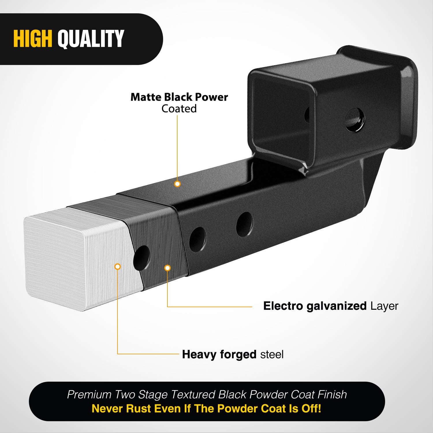 Nilight Trailer Hitch Extension Riser, 2" Receiver, 2" Rise/Drop, 7500 lbs Capacity, Adjustable 5"-9", Alloy Steel, Matte Black
