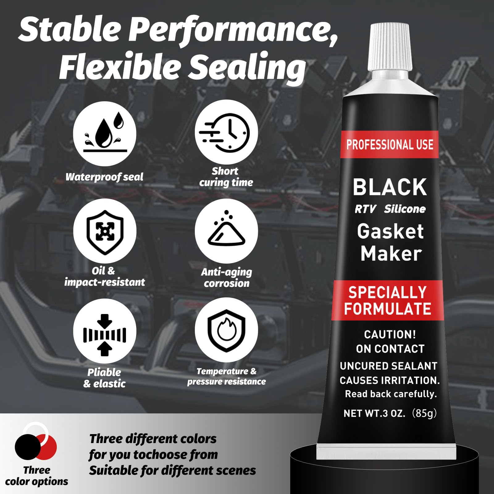 1DFAUL RTV Silicone Gasket Maker - High Temp Oil & Anti-Freeze Sealant, 340g, Black