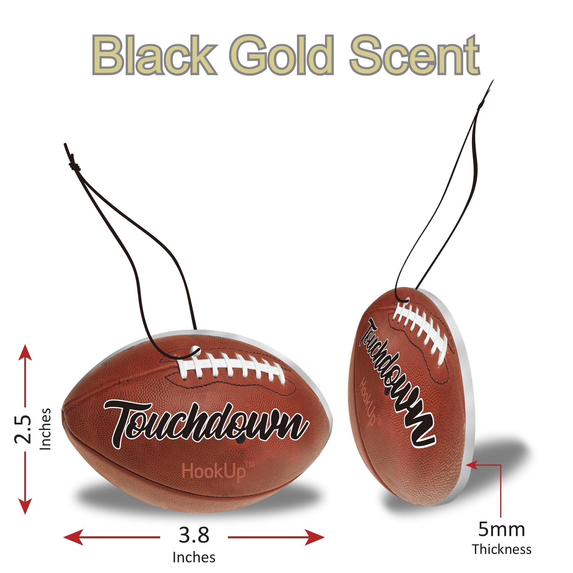 Football Car Air Freshener by HookUp - 10 Pack - Black Gold Scent (Extra Strong) | Unique Football Gift for Players, Coach, Fans