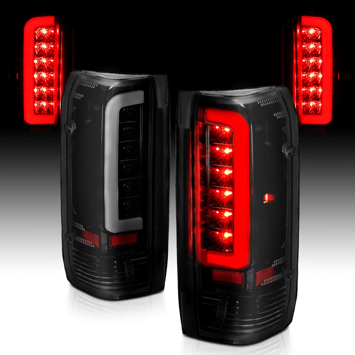 Amerilite Truck 3D C-Type Halogen, Led, Tube Dark Smoke Replacement Tail Light Set For 1989-1996 Ford F150 Bronco F250 F350 - Pa