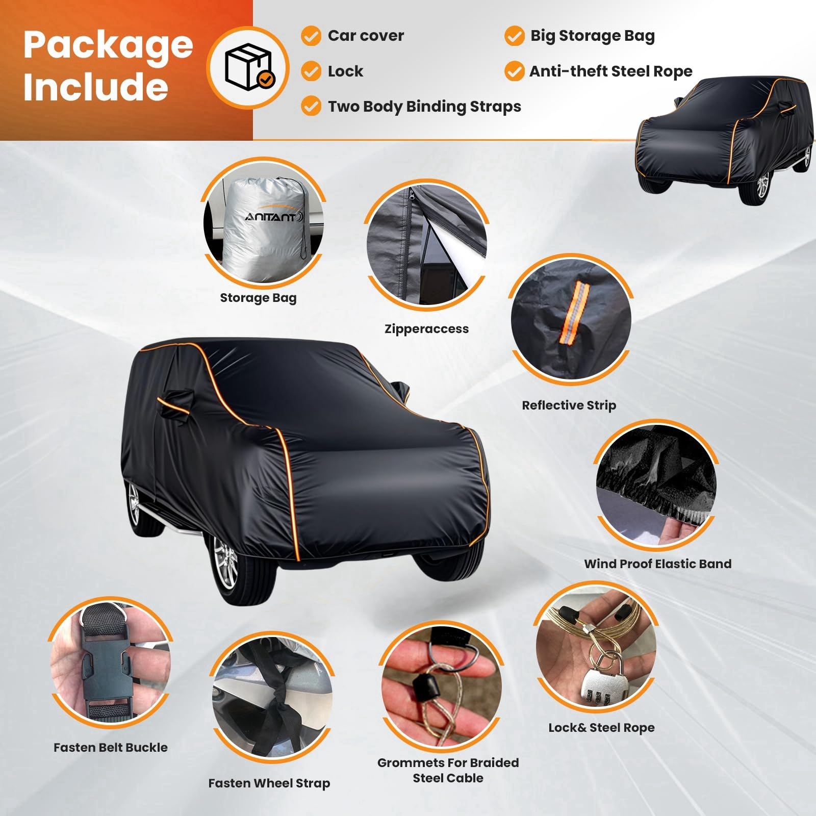 Anitant Suv Car Cover Waterproof All Weather, Snow, Dust, Uv & Bird Dropping Protection, Fits Suvs 182'' To 191'', Black, Size S