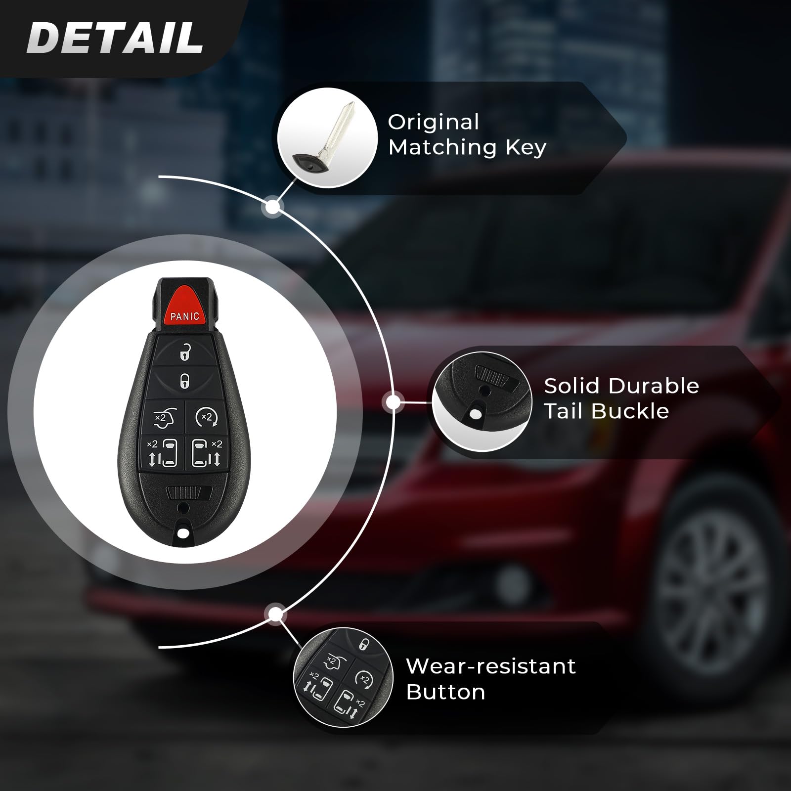 HelloAuto Key Fob Shell Case for Chrysler Town & Country, Dodge Grand Caravan, VW Routan - Black, Model M3N5WY783X, Without Chip