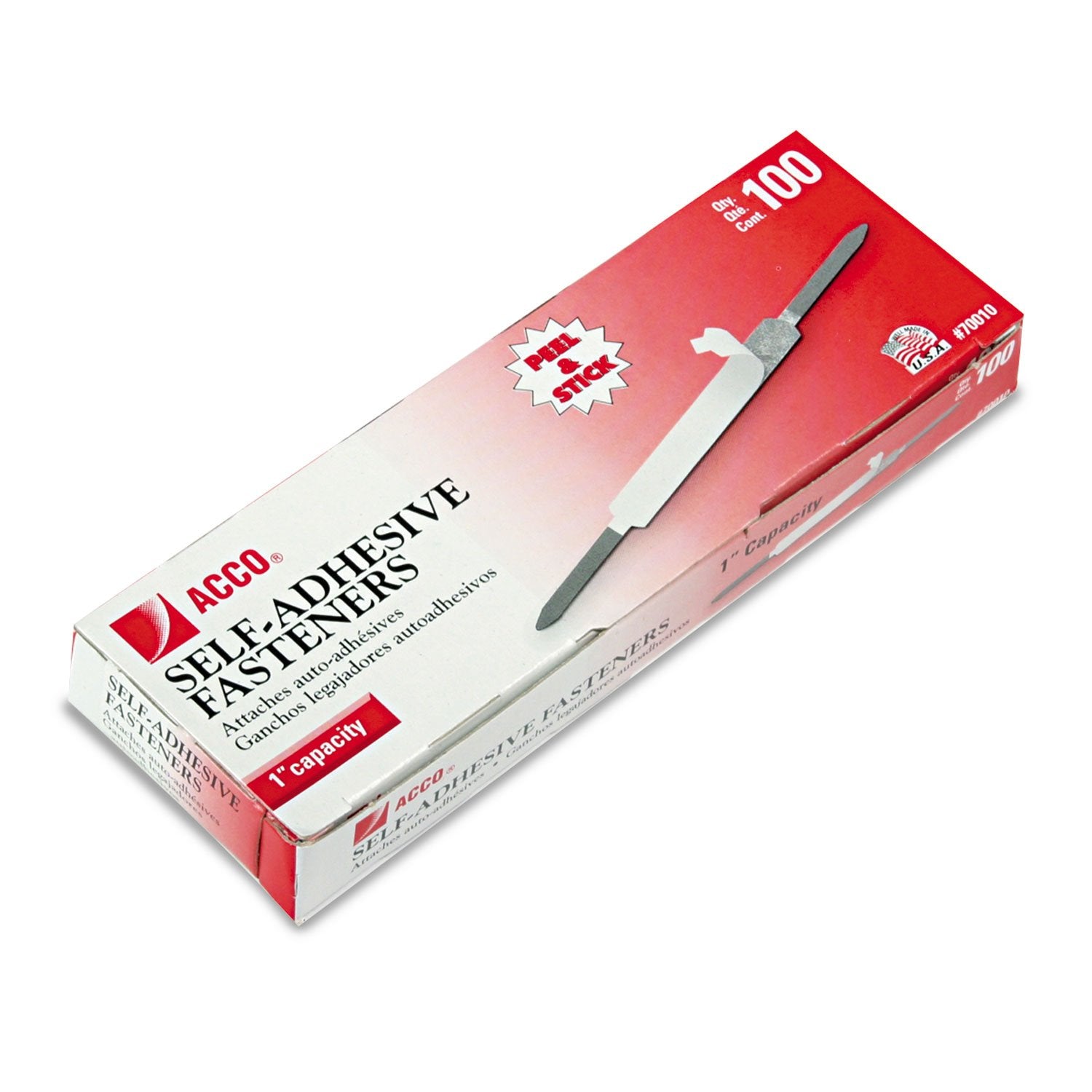 Acco Self-Adhesive Fasteners, 1'' Capacity, Economy, 100 Fasteners/Box (70010),Silver