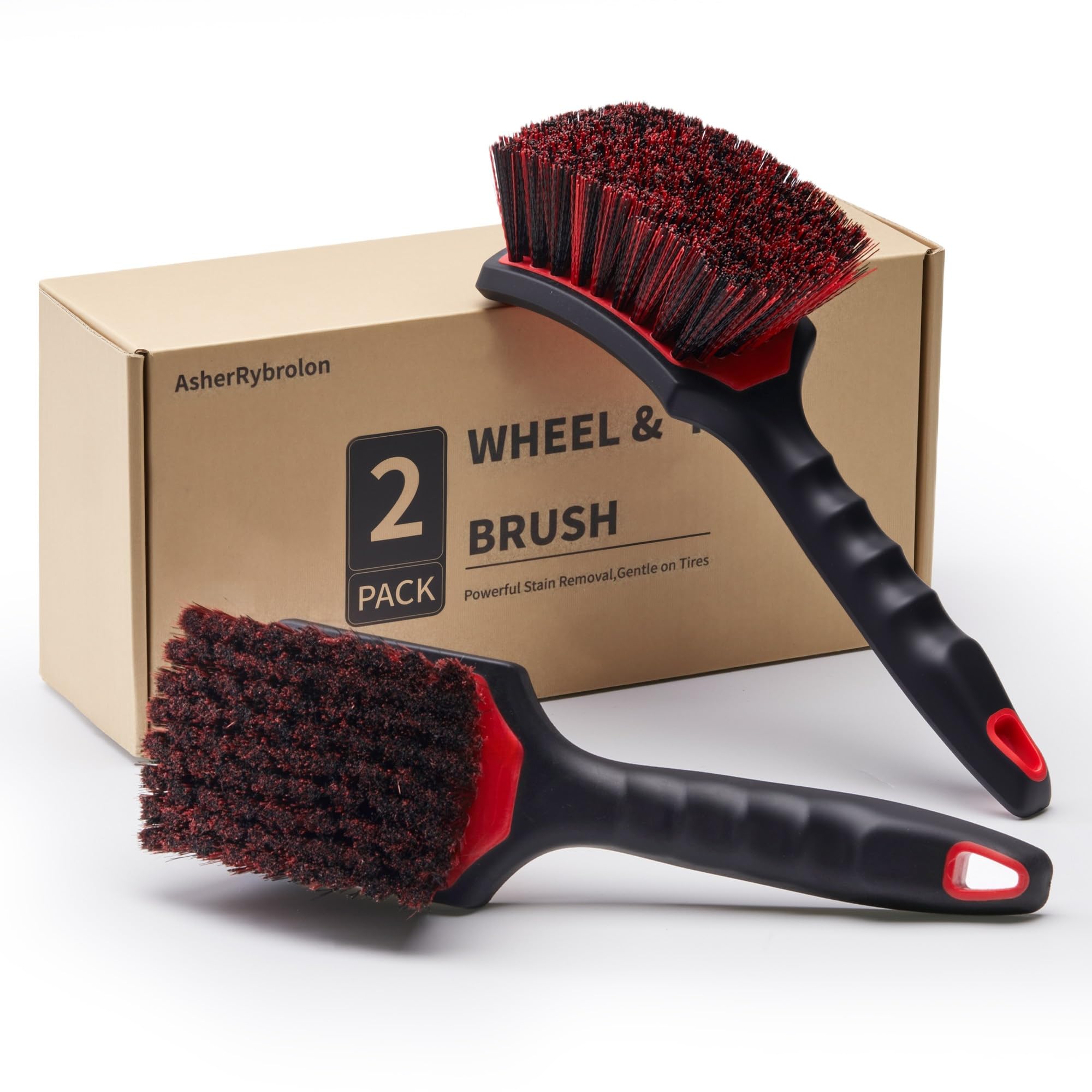 AsherRybrolon Car Wheel & Tire Brush Set, 2Pack Tire Brush and Wheel Rim Brush, Soft & Stiff Bristle Wheel Cleaner Brushes, Scra