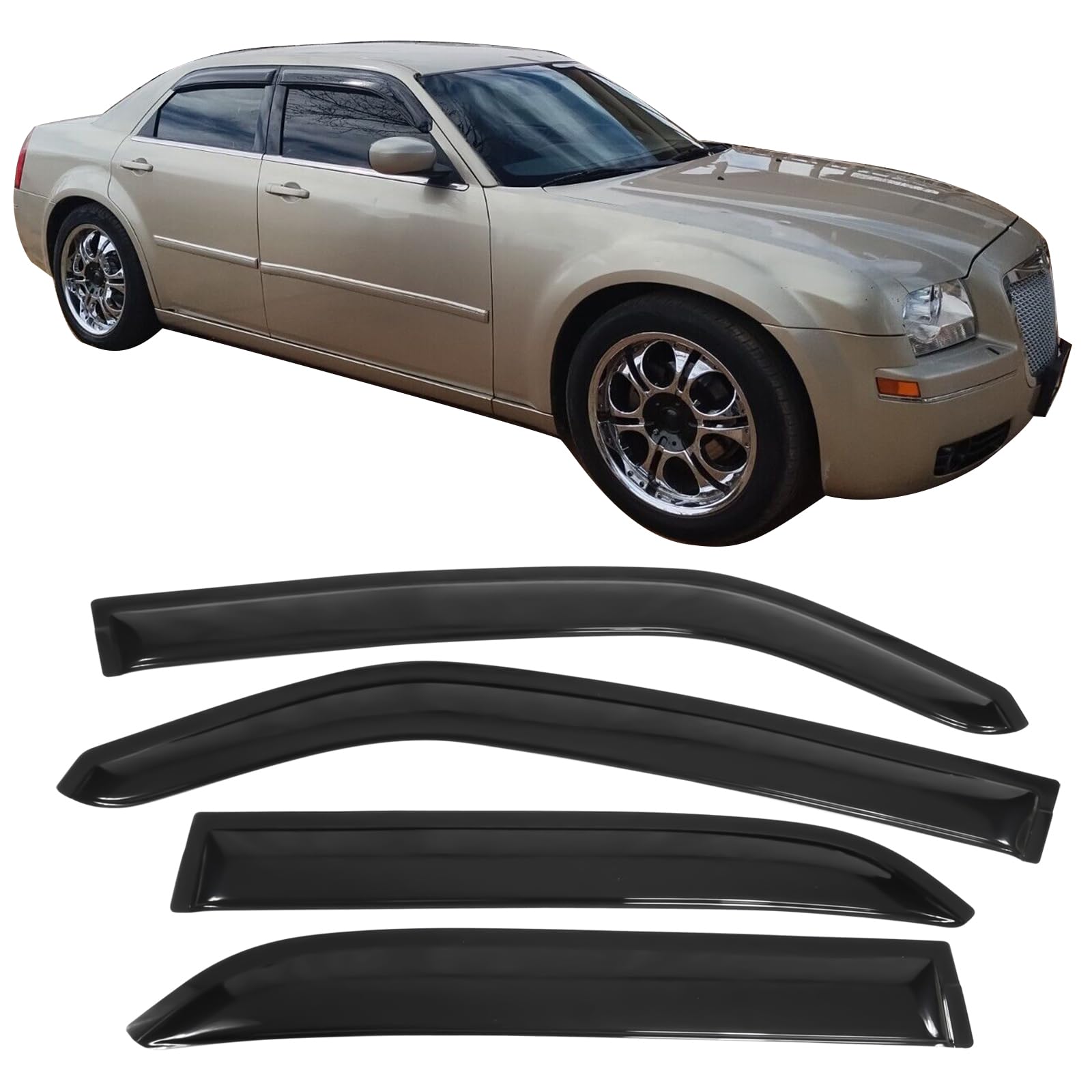 IKON MOTORSPORTS, Tape on External Window Visors Compatible with 2005-2010 Chrysler 300, 2005-2008 Dodge Magnum, Slim Style Acry