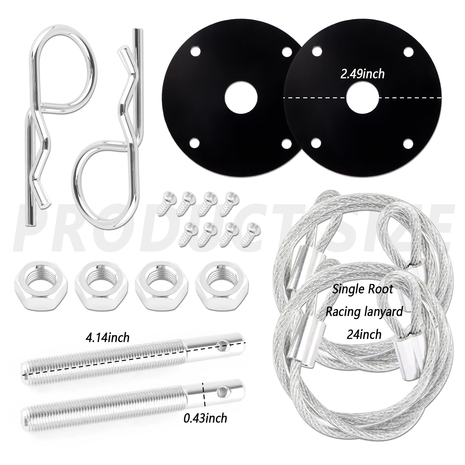 Hood Pins Kit for Car - Stainless Steel Hood Pin Lock Clip with Racing Lanyard for Fixing Car Hood Cover & Reduce Shaking - Univ