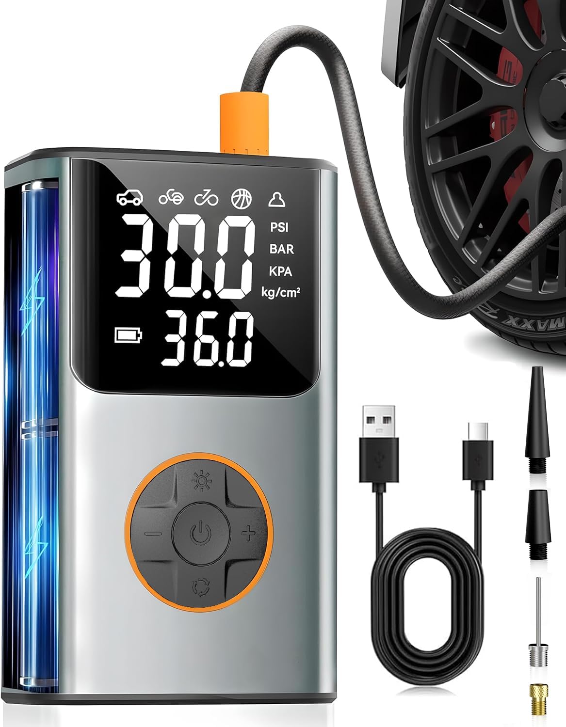 Tire Inflator Portable Air Compressor, Bike Pump, 150PSI Air Pump for Car Tires with LCD Dual Screen and Digital Tire Pressure G